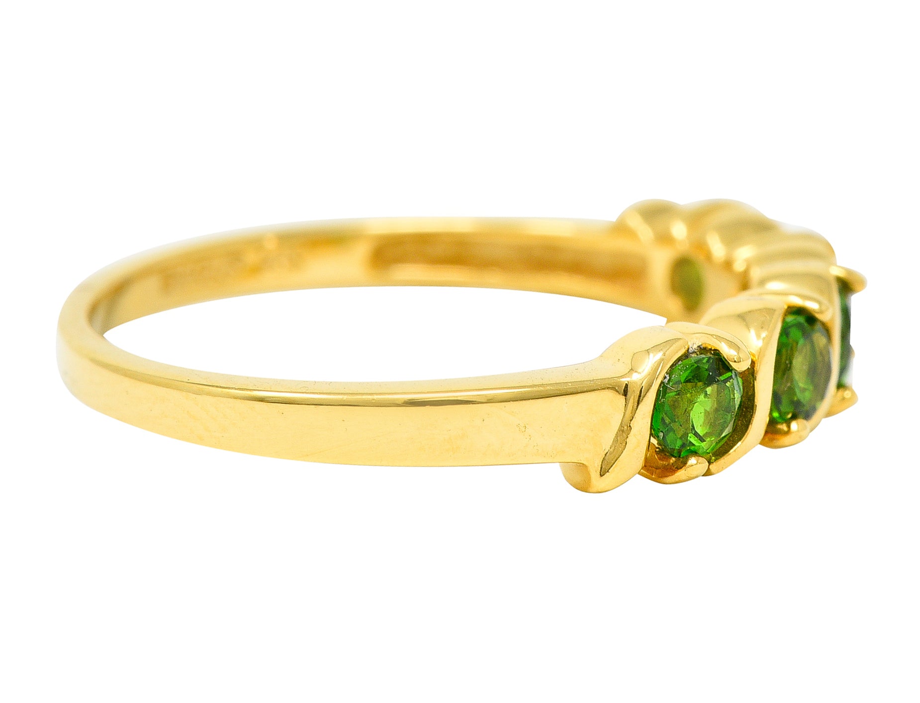 Vintage Tsavorite Garnet 14 Karat Yellow Gold Wave Band Ring Wilson's Estate Jewelry