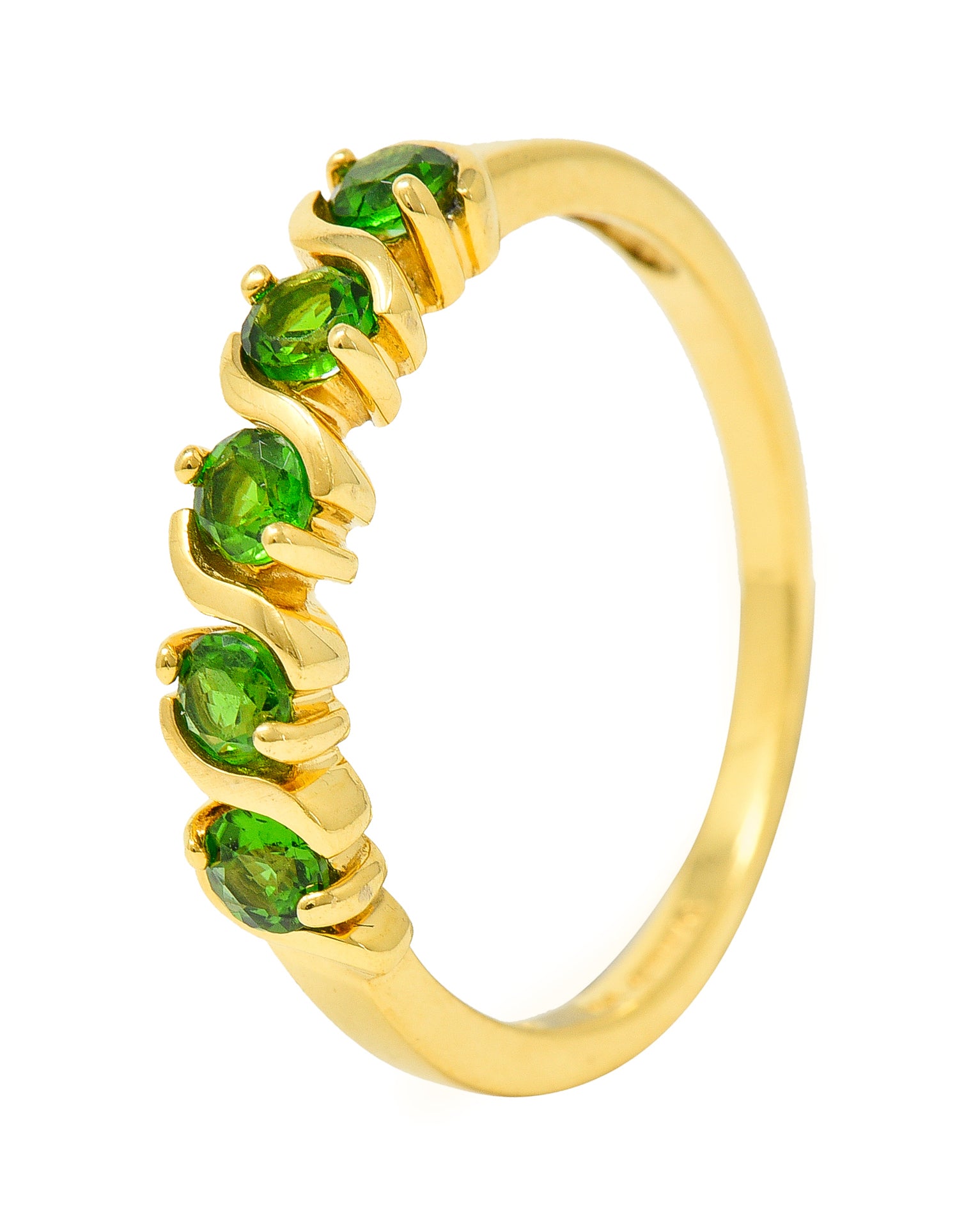 Vintage Tsavorite Garnet 14 Karat Yellow Gold Wave Band Ring Wilson's Estate Jewelry