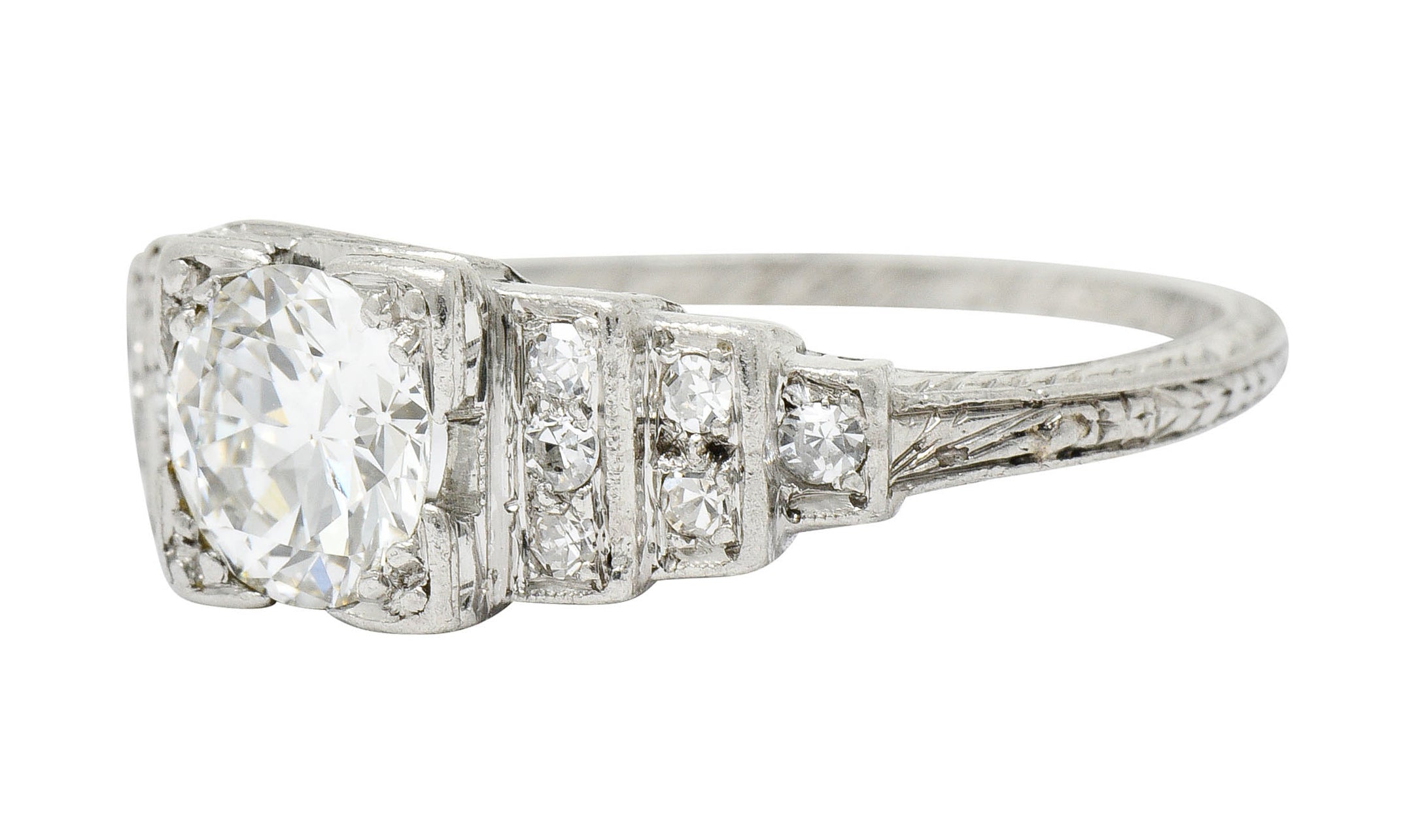 Art Deco 0.95 CTW Diamond Platinum Heart Engagement RingRing - Wilson's Estate Jewelry