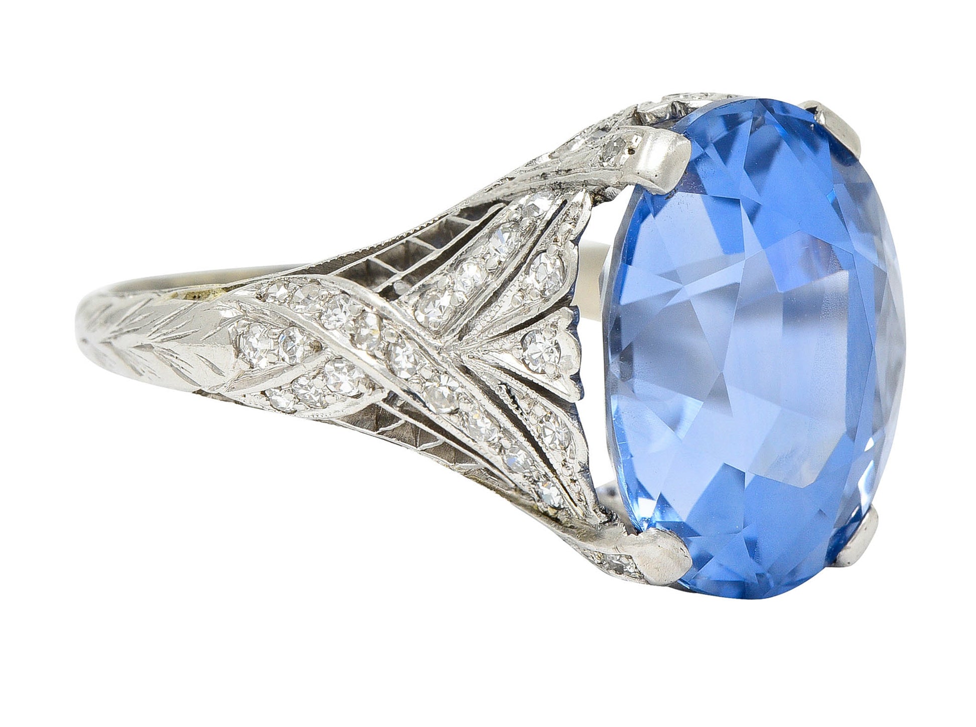 Edwardian 12.02 CTW No Heat Ceylon Sapphire Diamond Platinum Statement Ring GIARing - Wilson's Estate Jewelry