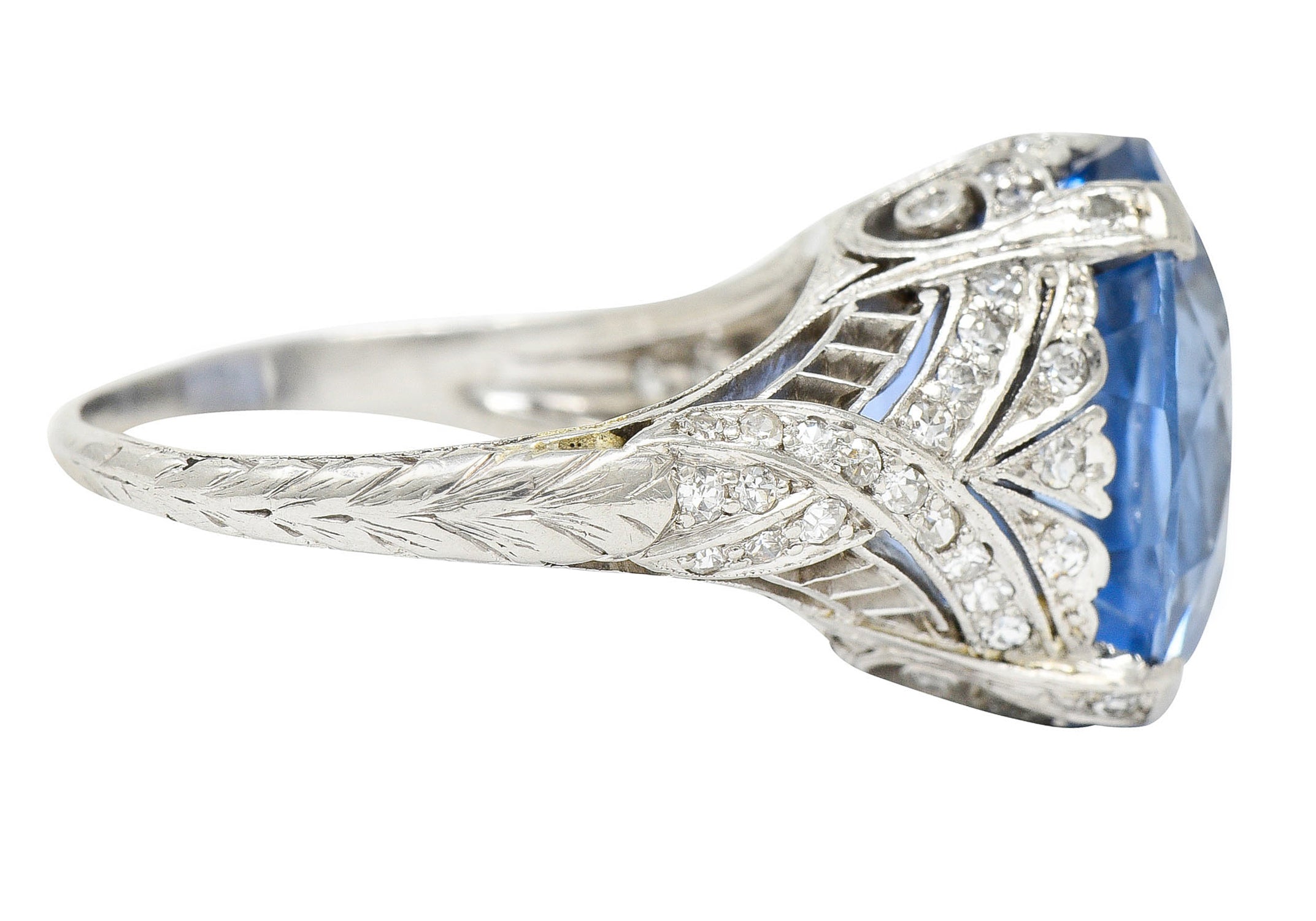 Edwardian 12.02 CTW No Heat Ceylon Sapphire Diamond Platinum Statement Ring GIARing - Wilson's Estate Jewelry