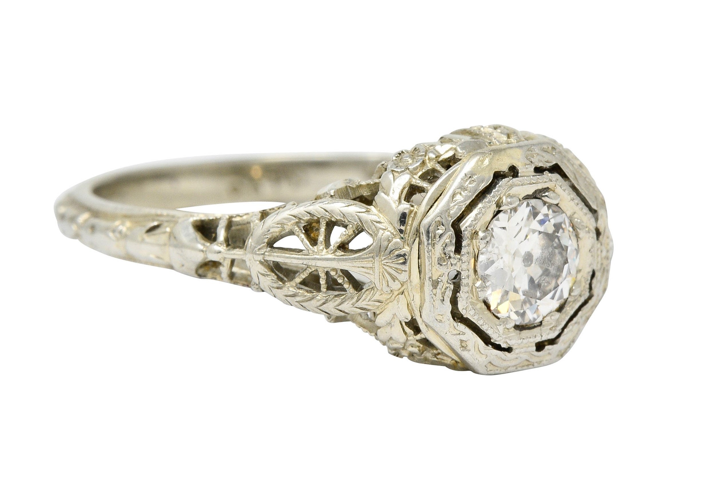 Edwardian 0.47 CTW Diamond 18 Karat White Gold Octagonal Engagement RingRing - Wilson's Estate Jewelry