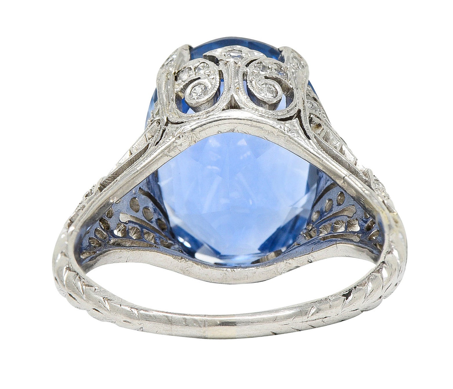 Edwardian 12.02 CTW No Heat Ceylon Sapphire Diamond Platinum Statement Ring GIARing - Wilson's Estate Jewelry