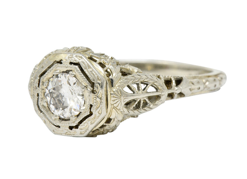 Edwardian 0.47 CTW Diamond 18 Karat White Gold Octagonal Engagement RingRing - Wilson's Estate Jewelry