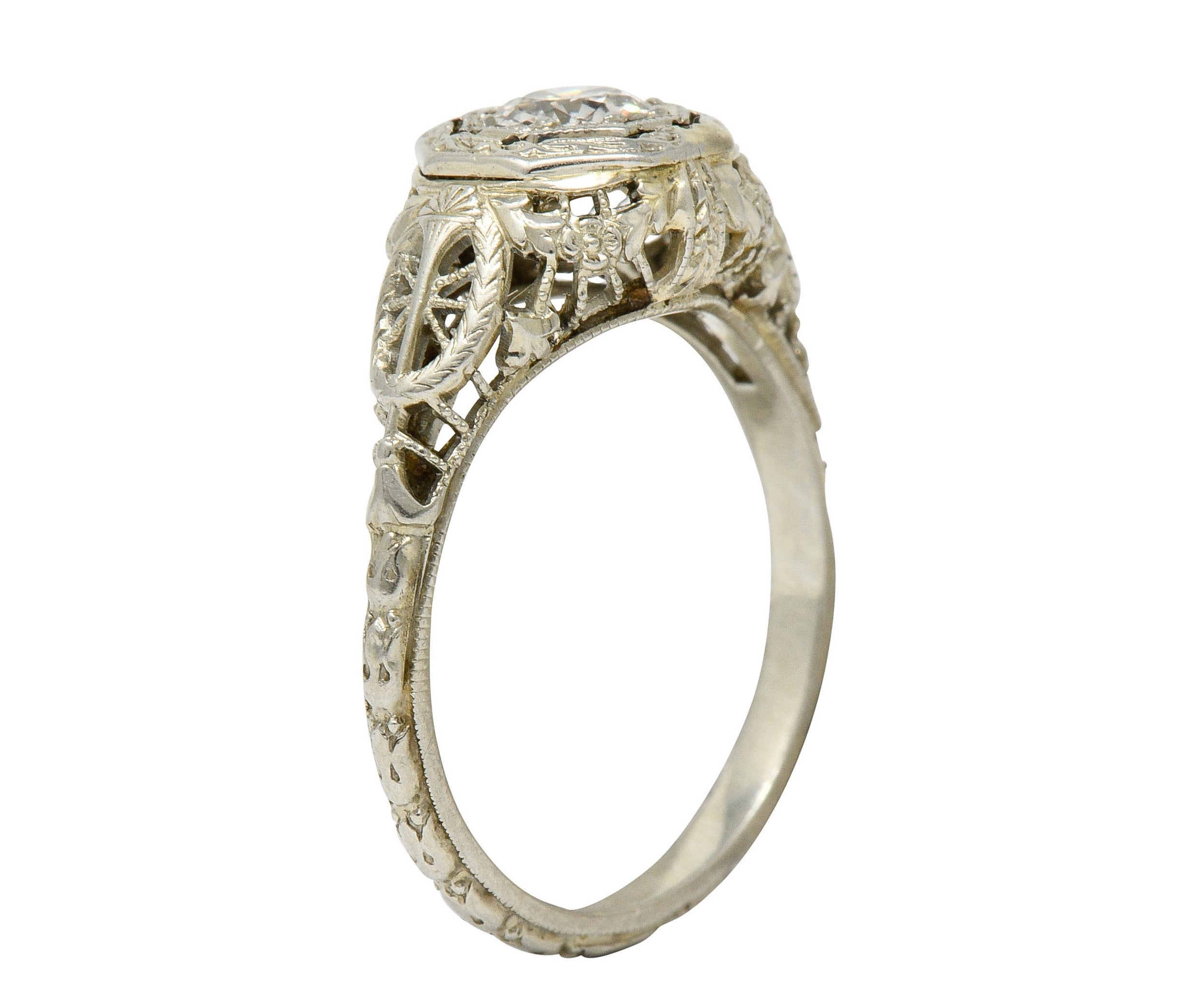 Edwardian 0.47 CTW Diamond 18 Karat White Gold Octagonal Engagement RingRing - Wilson's Estate Jewelry