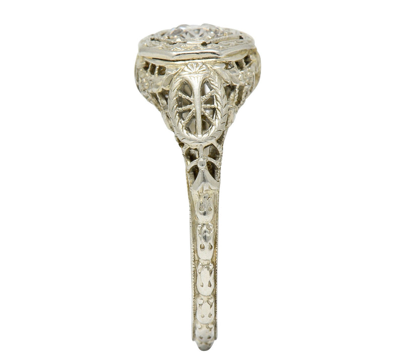 Edwardian 0.47 CTW Diamond 18 Karat White Gold Octagonal Engagement RingRing - Wilson's Estate Jewelry
