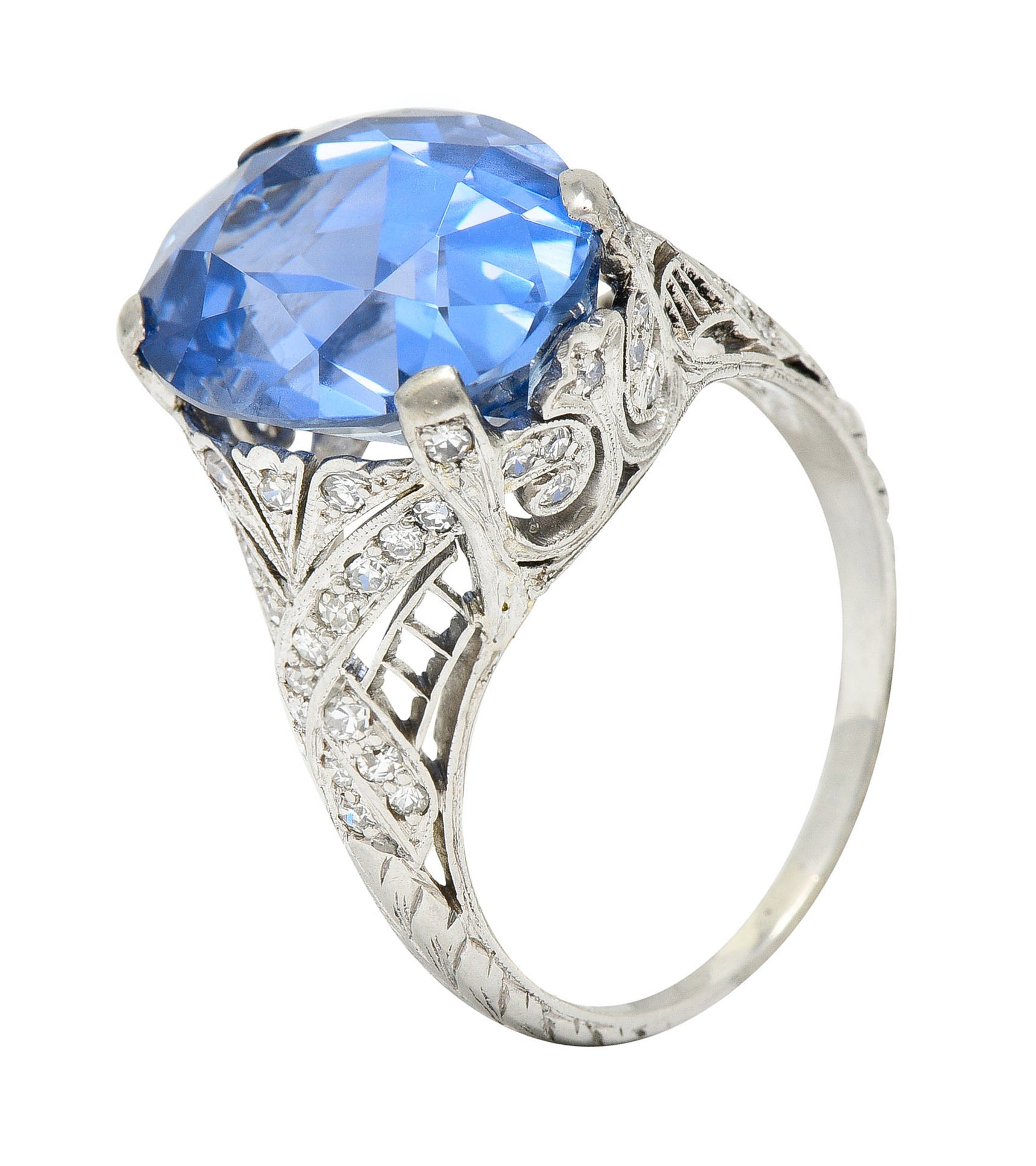 Edwardian 12.02 CTW No Heat Ceylon Sapphire Diamond Platinum Statement Ring GIARing - Wilson's Estate Jewelry