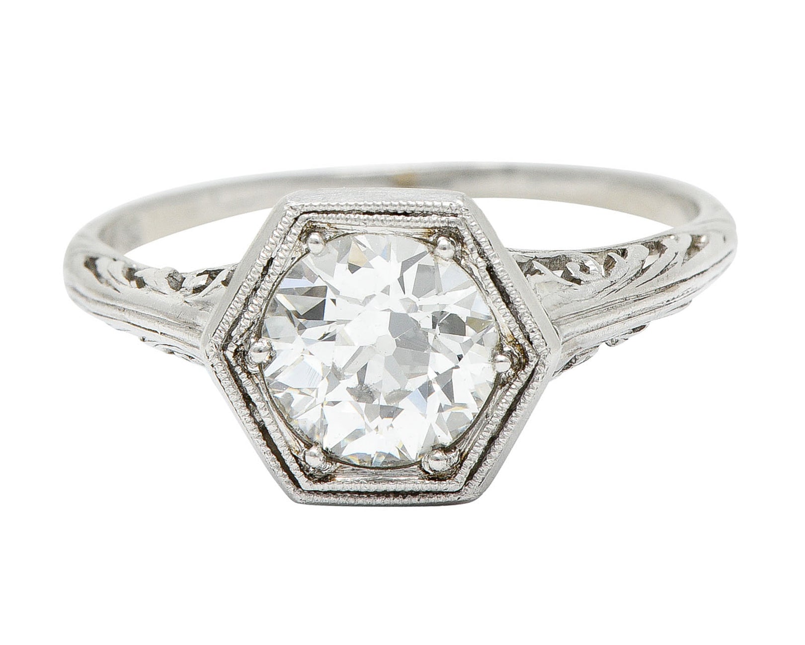 Early Art Deco 0.91 CTW Diamond Platinum Hexagonal Engagement RingRing - Wilson's Estate Jewelry