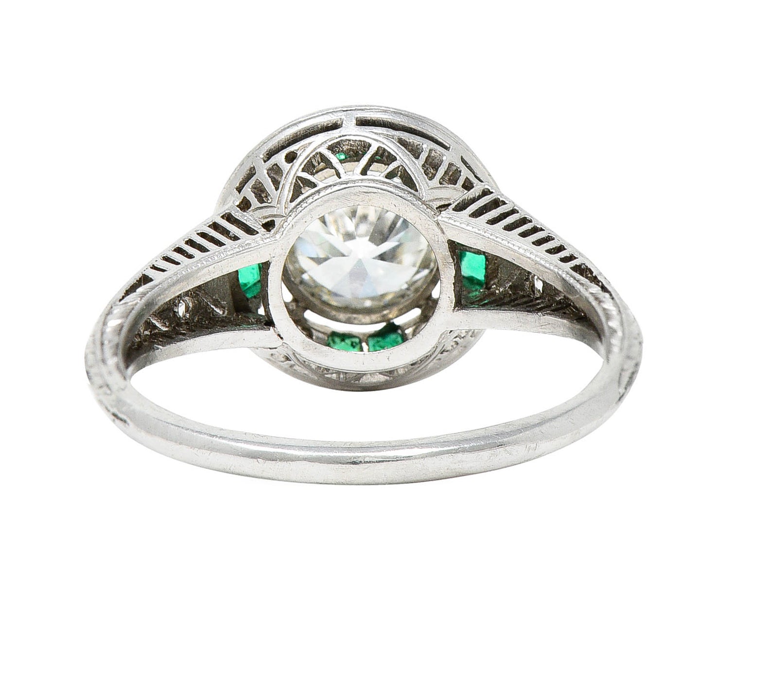 Art Deco Old European Diamond Emerald Platinum Engagement RingRing - Wilson's Estate Jewelry