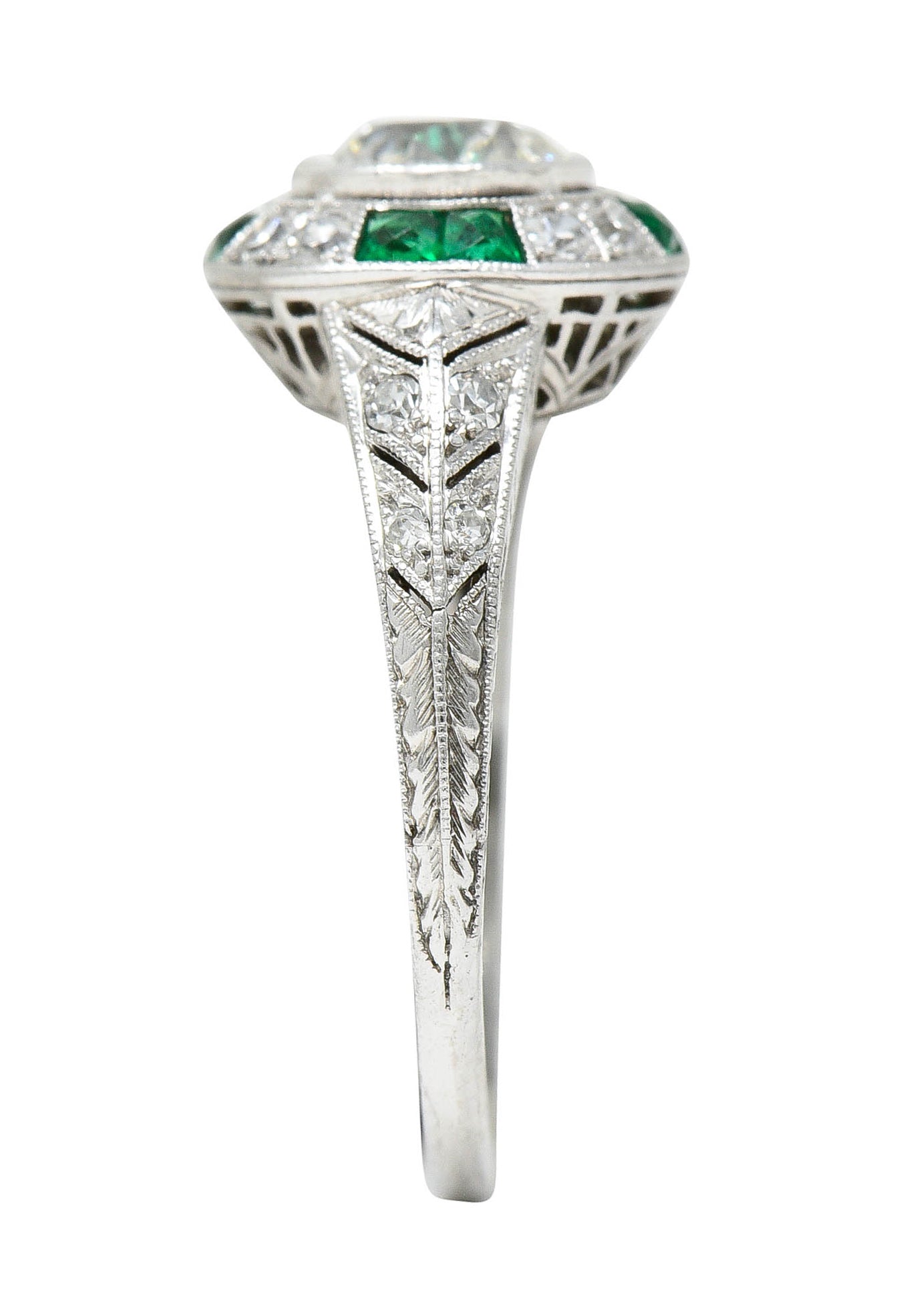 Art Deco Old European Diamond Emerald Platinum Engagement RingRing - Wilson's Estate Jewelry