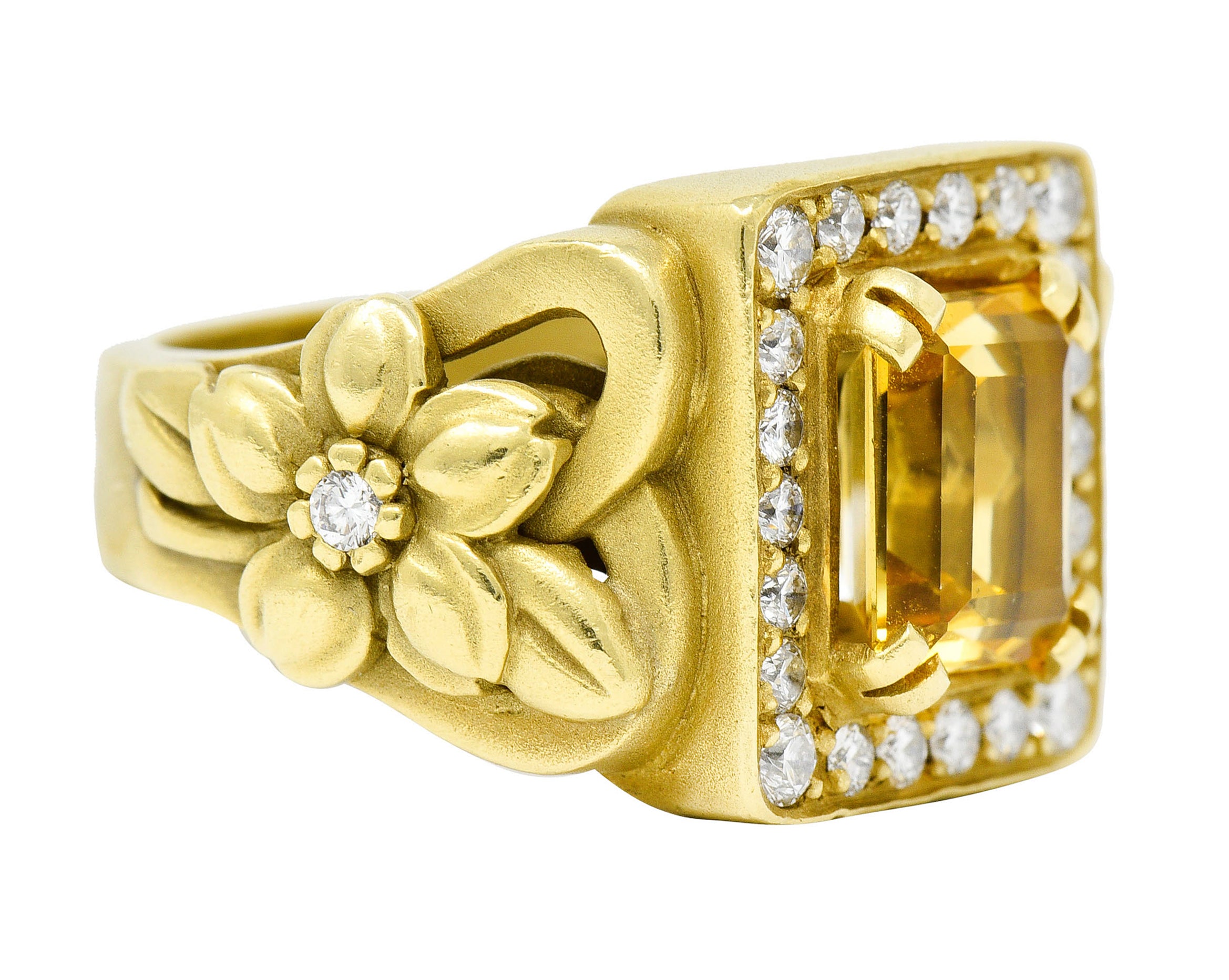 Kieselstein Cord Heliodor Golden Beryl Diamond 18 Karat Gold Flower RingRing - Wilson's Estate Jewelry