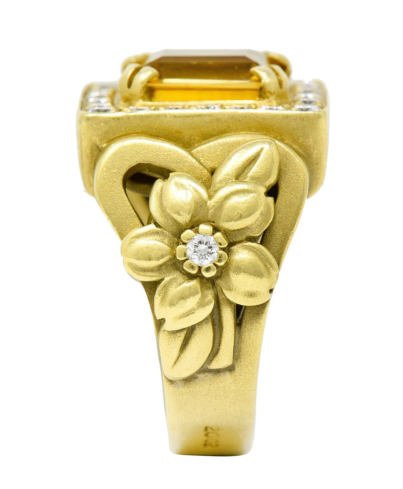 Kieselstein Cord Heliodor Golden Beryl Diamond 18 Karat Gold Flower RingRing - Wilson's Estate Jewelry