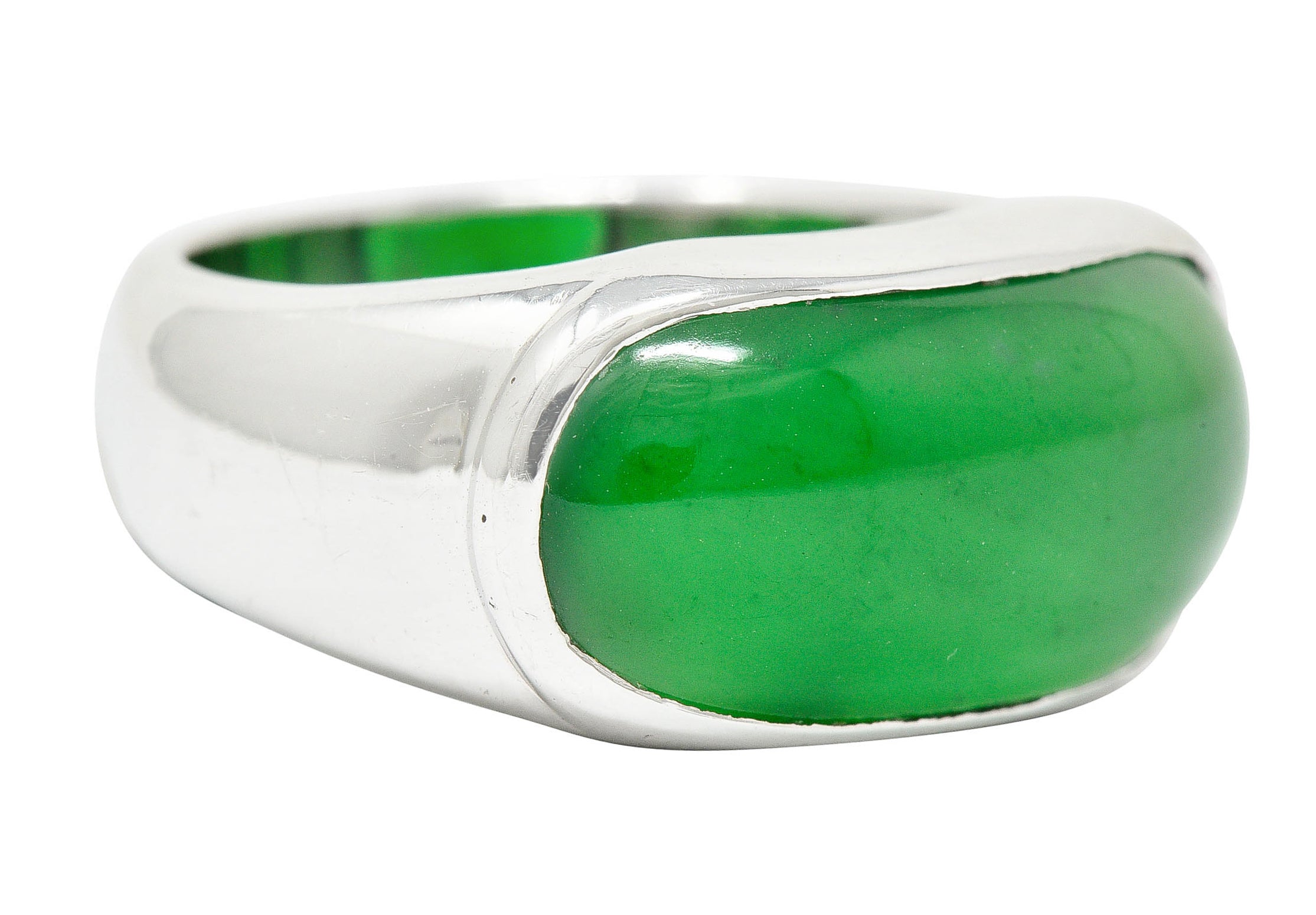 Vintage Jadeite Jade Platinum Unisex Band Ring GIARing - Wilson's Estate Jewelry