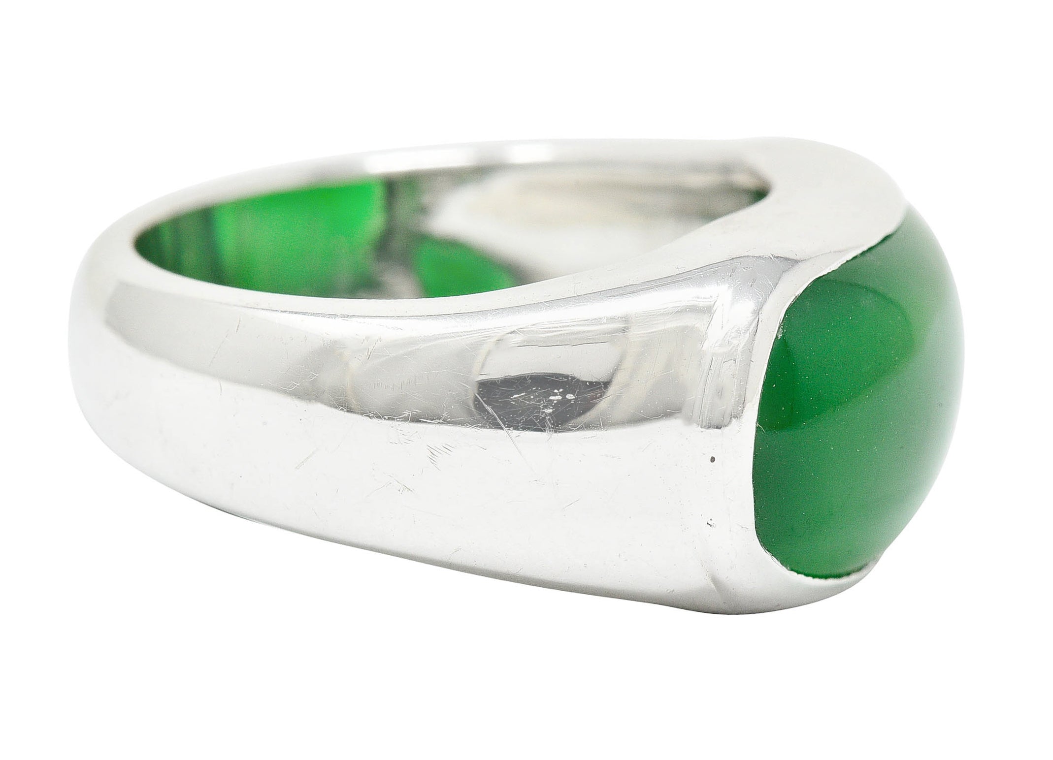 Vintage Jadeite Jade Platinum Unisex Band Ring GIARing - Wilson's Estate Jewelry