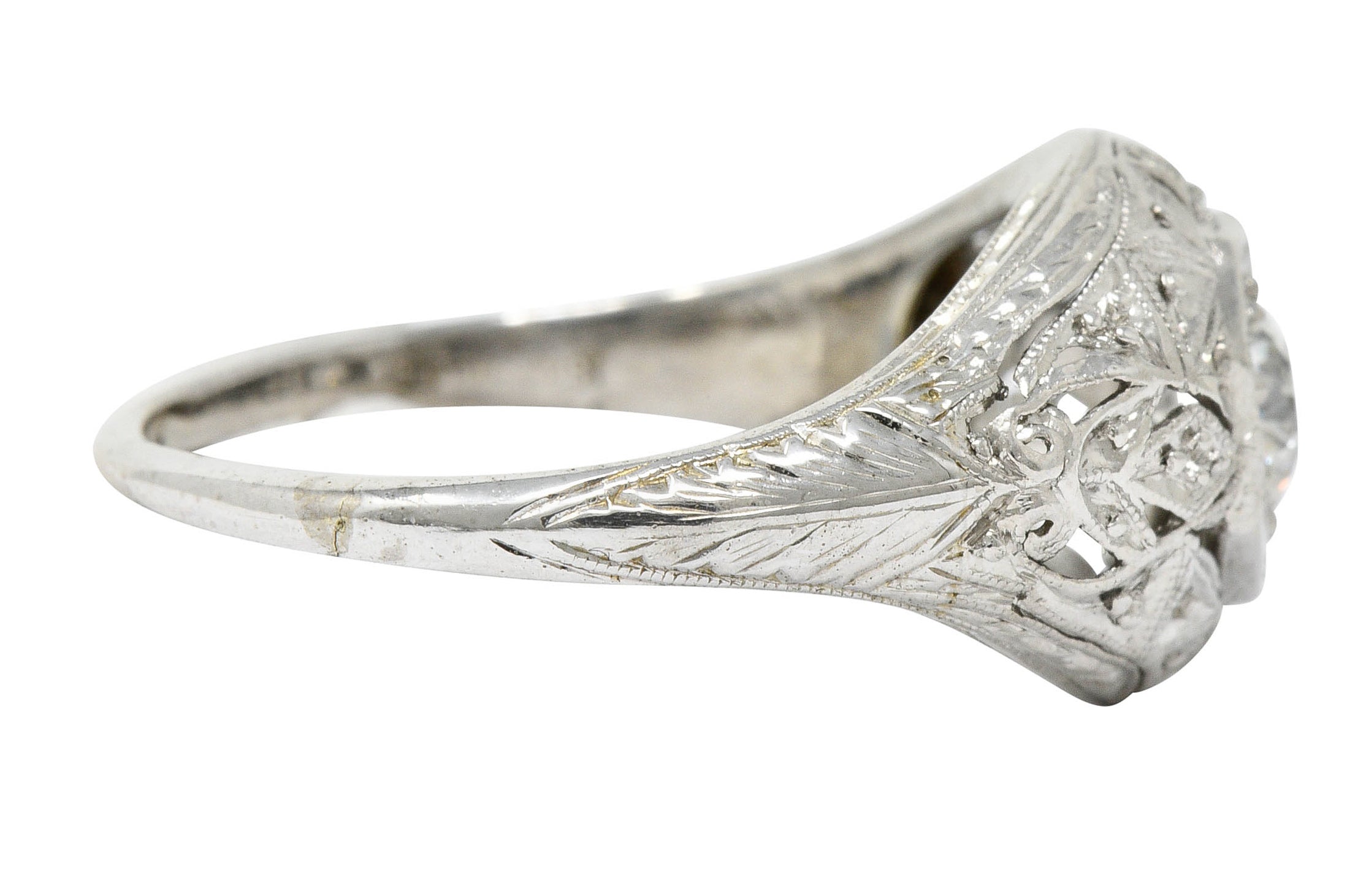 Early Art Deco 0.34 CTW Diamond Platinum-Topped 18 Karat White Gold Foliate Engagement RingRing - Wilson's Estate Jewelry