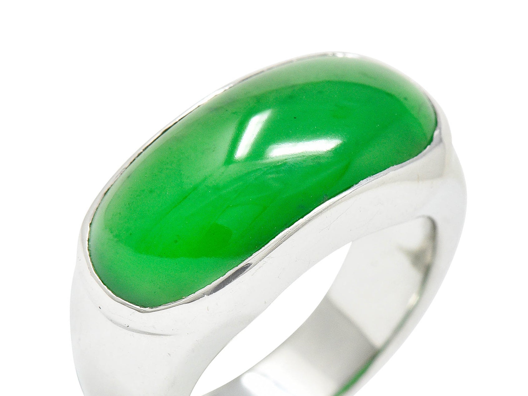 Vintage Jadeite Jade Platinum Unisex Band Ring GIARing - Wilson's Estate Jewelry