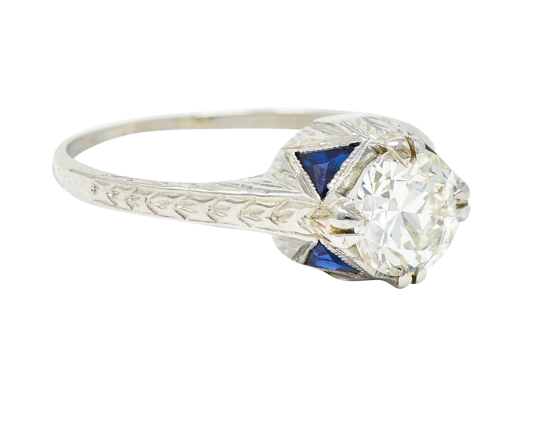 Art Deco 0.75 CTW Diamond Sapphire 18 White Gold Engagement RingRing - Wilson's Estate Jewelry