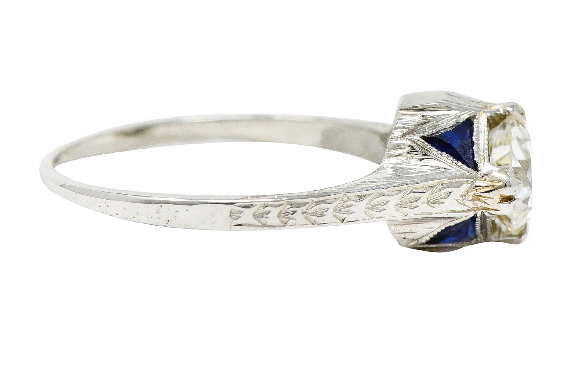 Art Deco 0.75 CTW Diamond Sapphire 18 White Gold Engagement RingRing - Wilson's Estate Jewelry