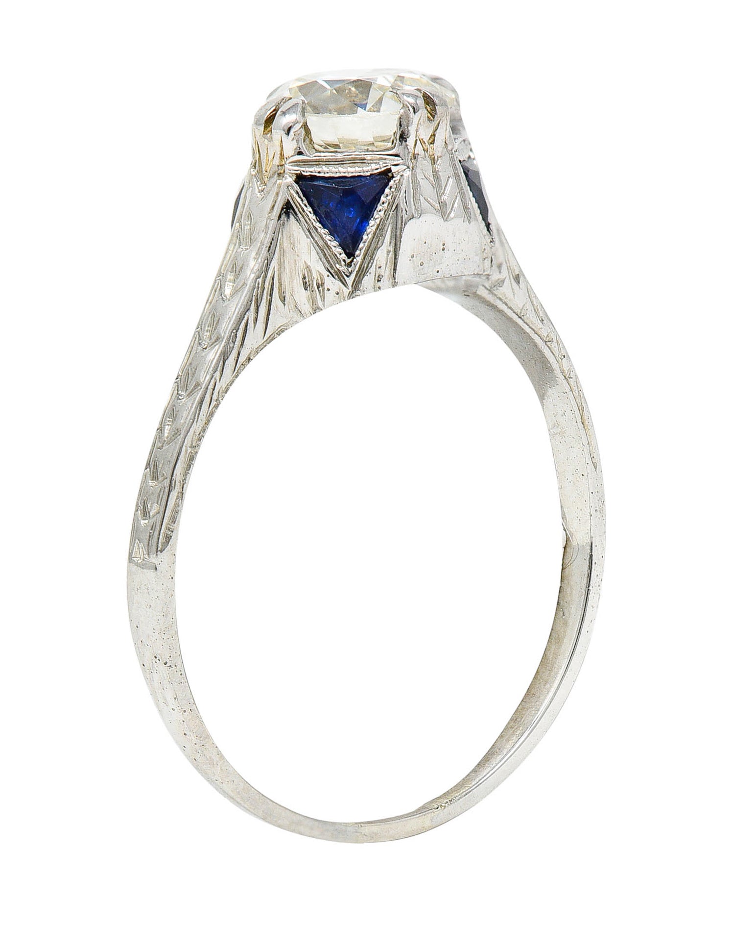 Art Deco 0.75 CTW Diamond Sapphire 18 White Gold Engagement RingRing - Wilson's Estate Jewelry