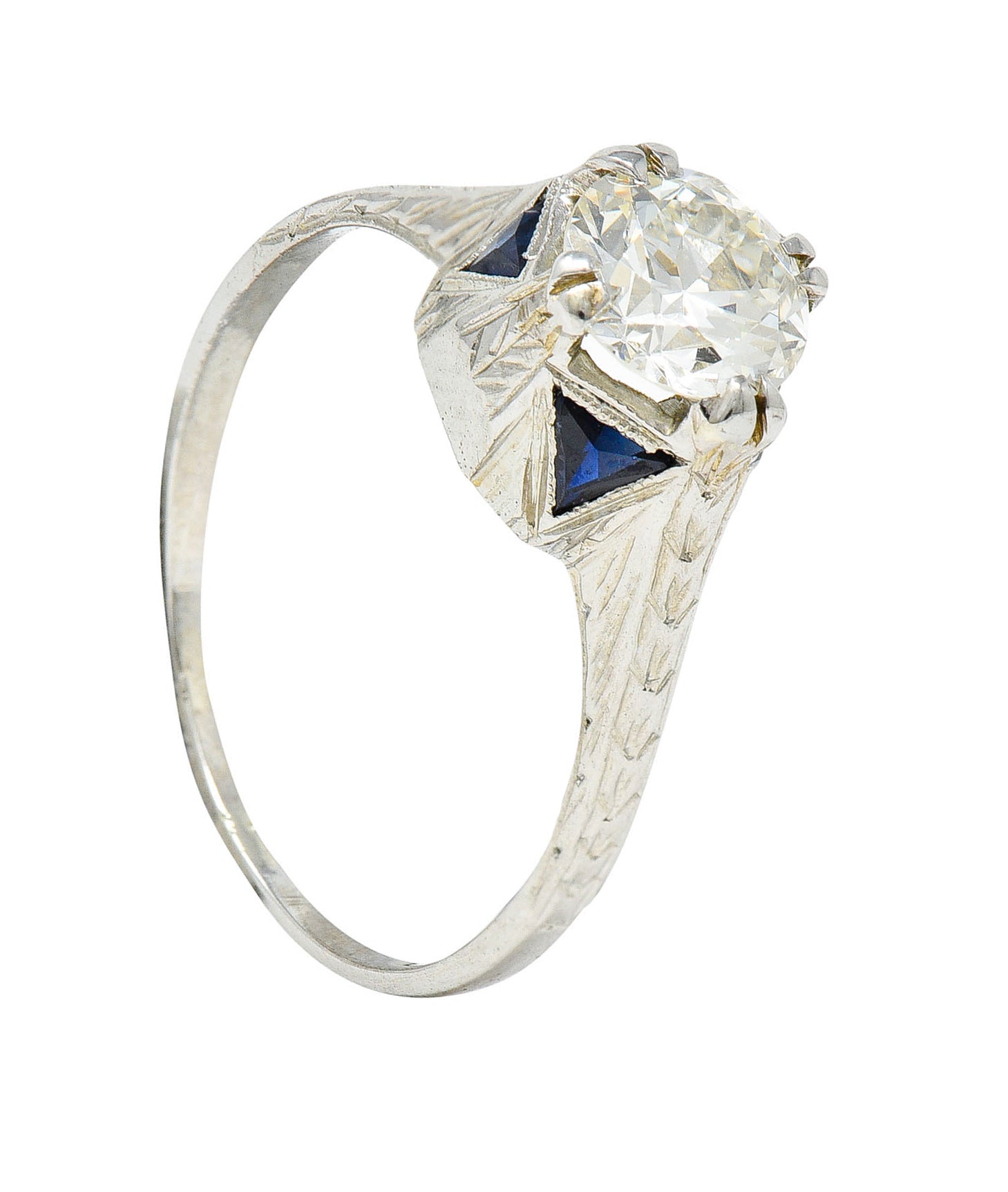 Art Deco 0.75 CTW Diamond Sapphire 18 White Gold Engagement RingRing - Wilson's Estate Jewelry