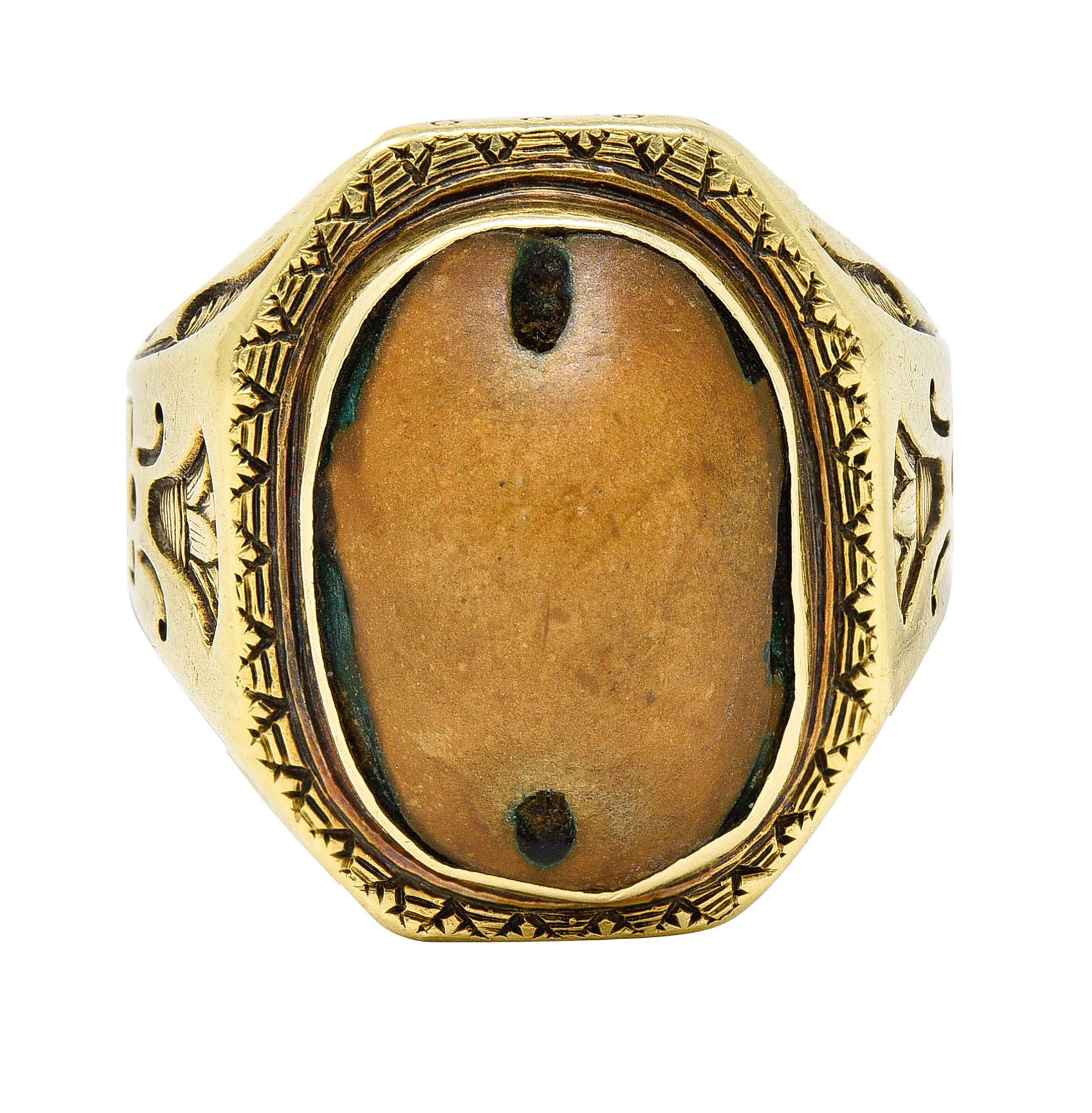 Egyptian Revival Hardstone 14 Karat Gold Unisex Scarab RingRing - Wilson's Estate Jewelry