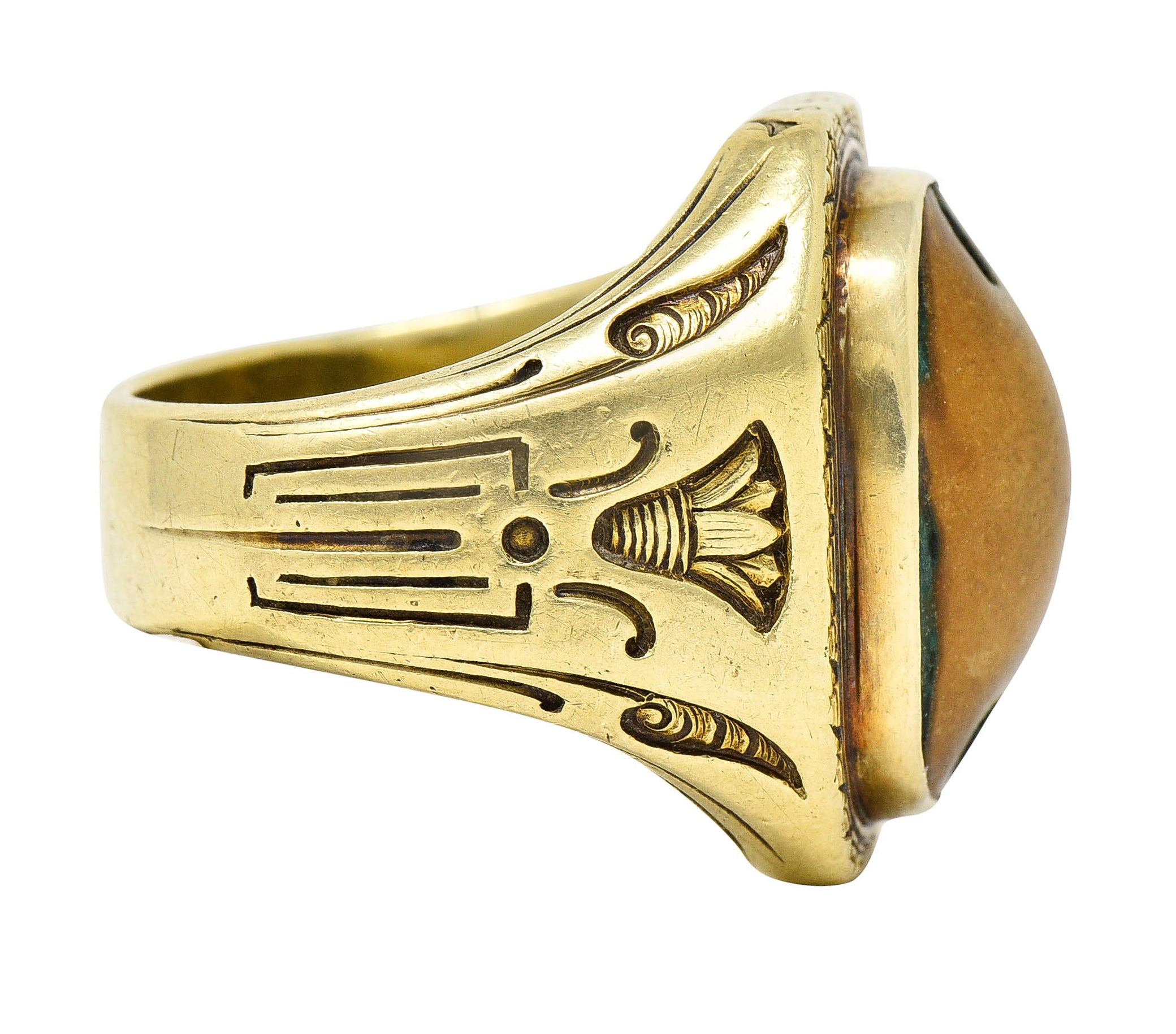 Egyptian Revival Hardstone 14 Karat Gold Unisex Scarab RingRing - Wilson's Estate Jewelry