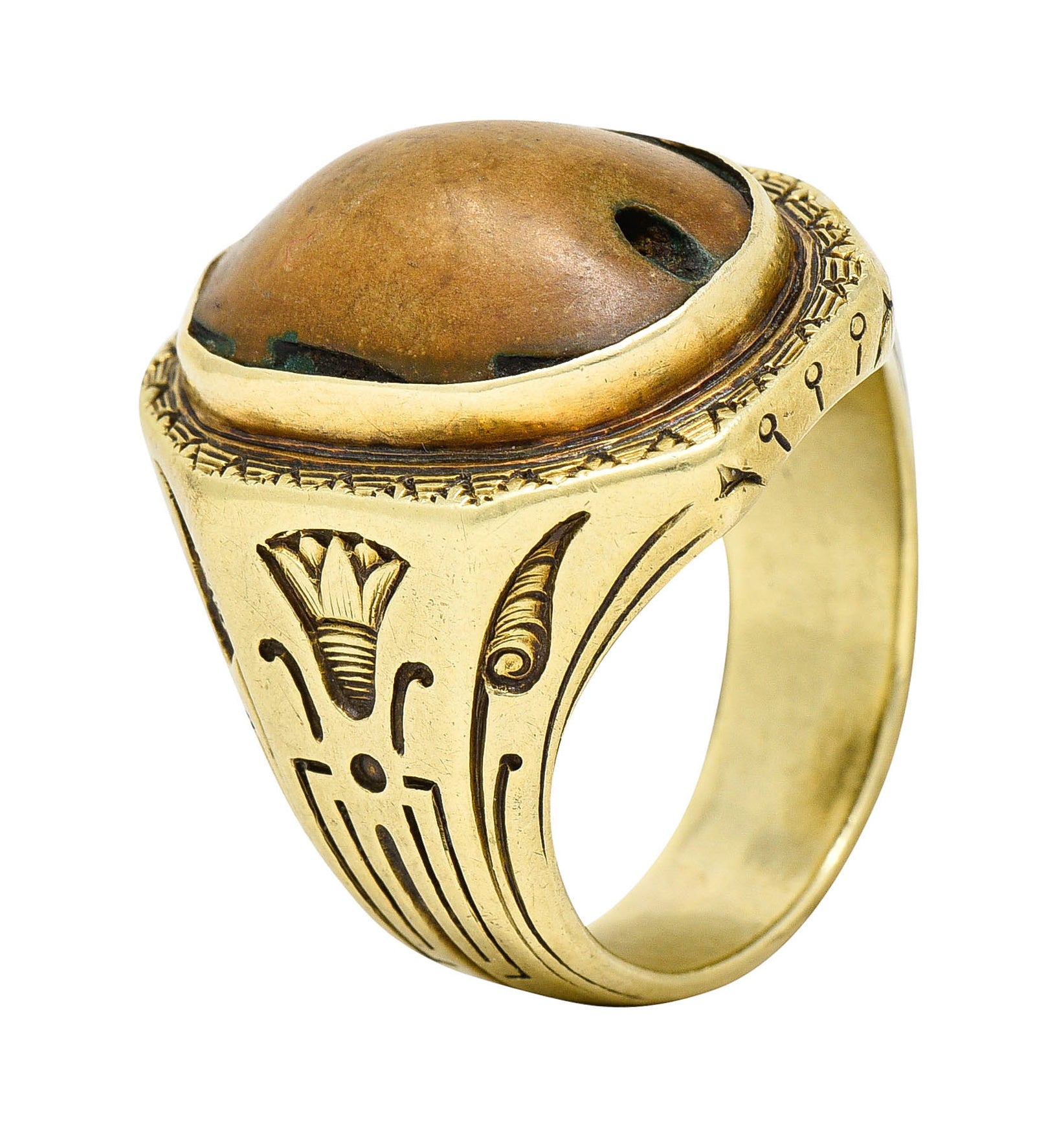 Egyptian Revival Hardstone 14 Karat Gold Unisex Scarab RingRing - Wilson's Estate Jewelry