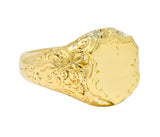 Victorian 18 Karat Yellow Gold Unisex Floral Shield Unisex Signet Ring - Wilson's Estate Jewelry