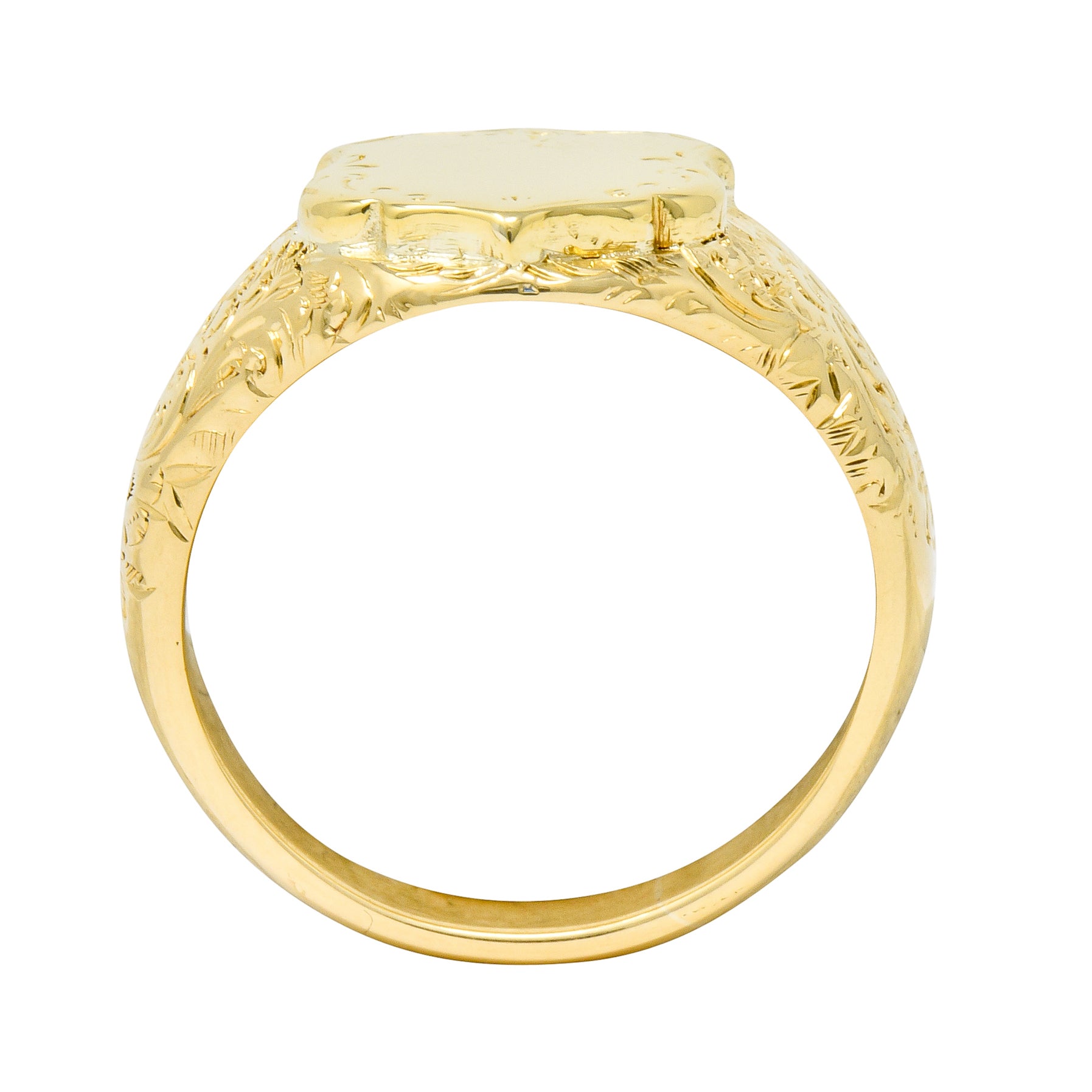 Victorian 18 Karat Yellow Gold Unisex Floral Shield Unisex Signet Ring - Wilson's Estate Jewelry