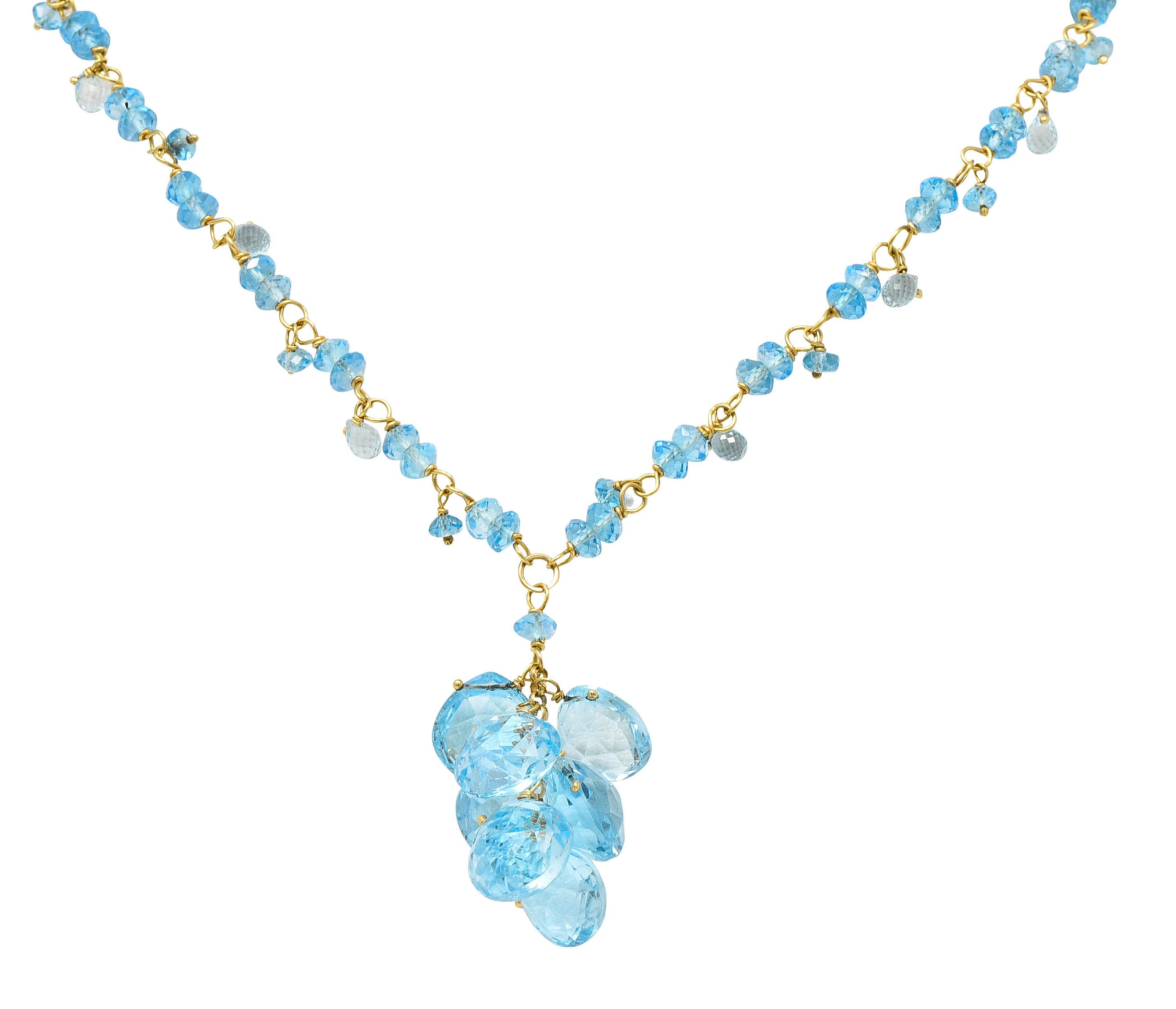 Contemporary Blue Topaz 18 Karat Gold Station Tassel NecklaceNecklace - Wilson's Estate Jewelry