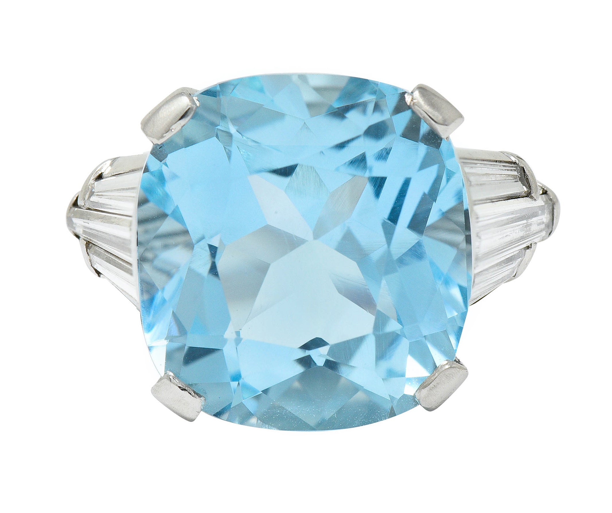 1950's Mid-Century 14.75 CTW Aquamarine Diamond Platinum Statement RingRing - Wilson's Estate Jewelry