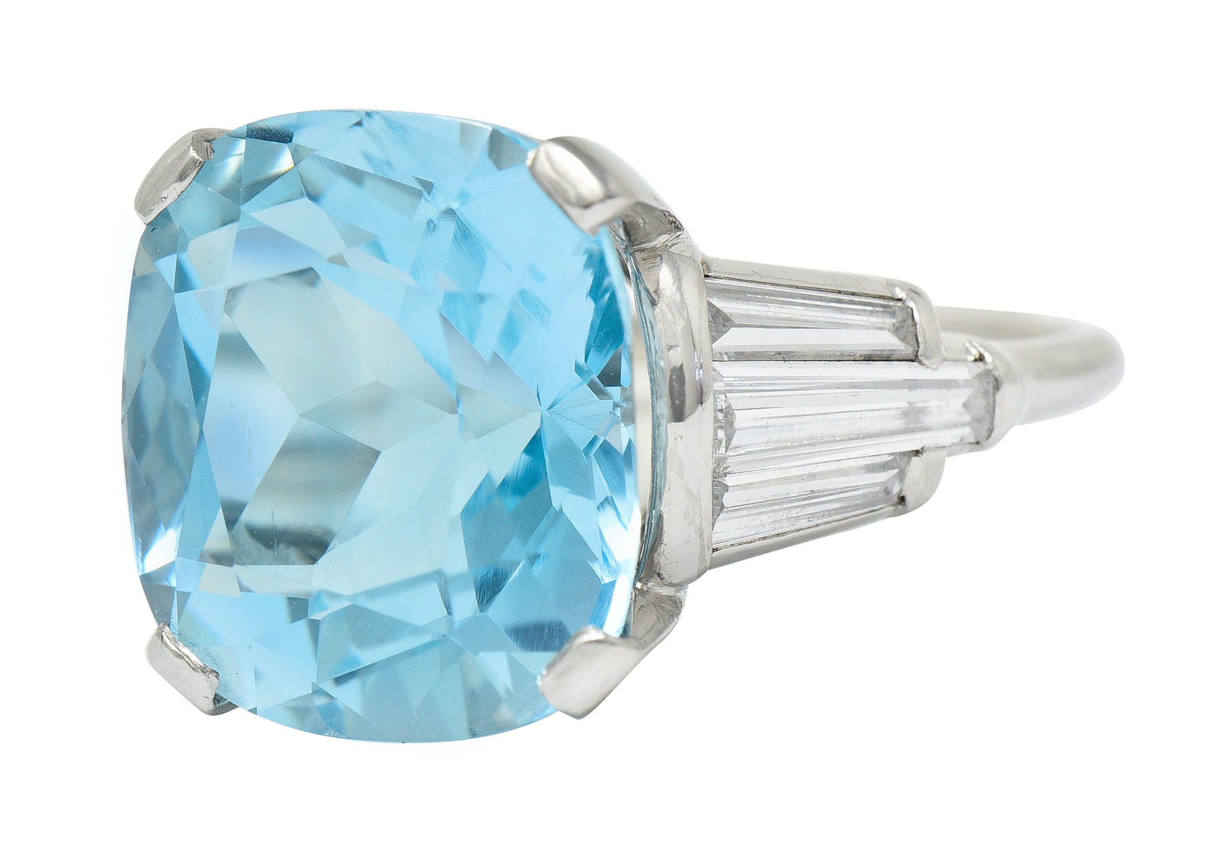 1950's Mid-Century 14.75 CTW Aquamarine Diamond Platinum Statement RingRing - Wilson's Estate Jewelry