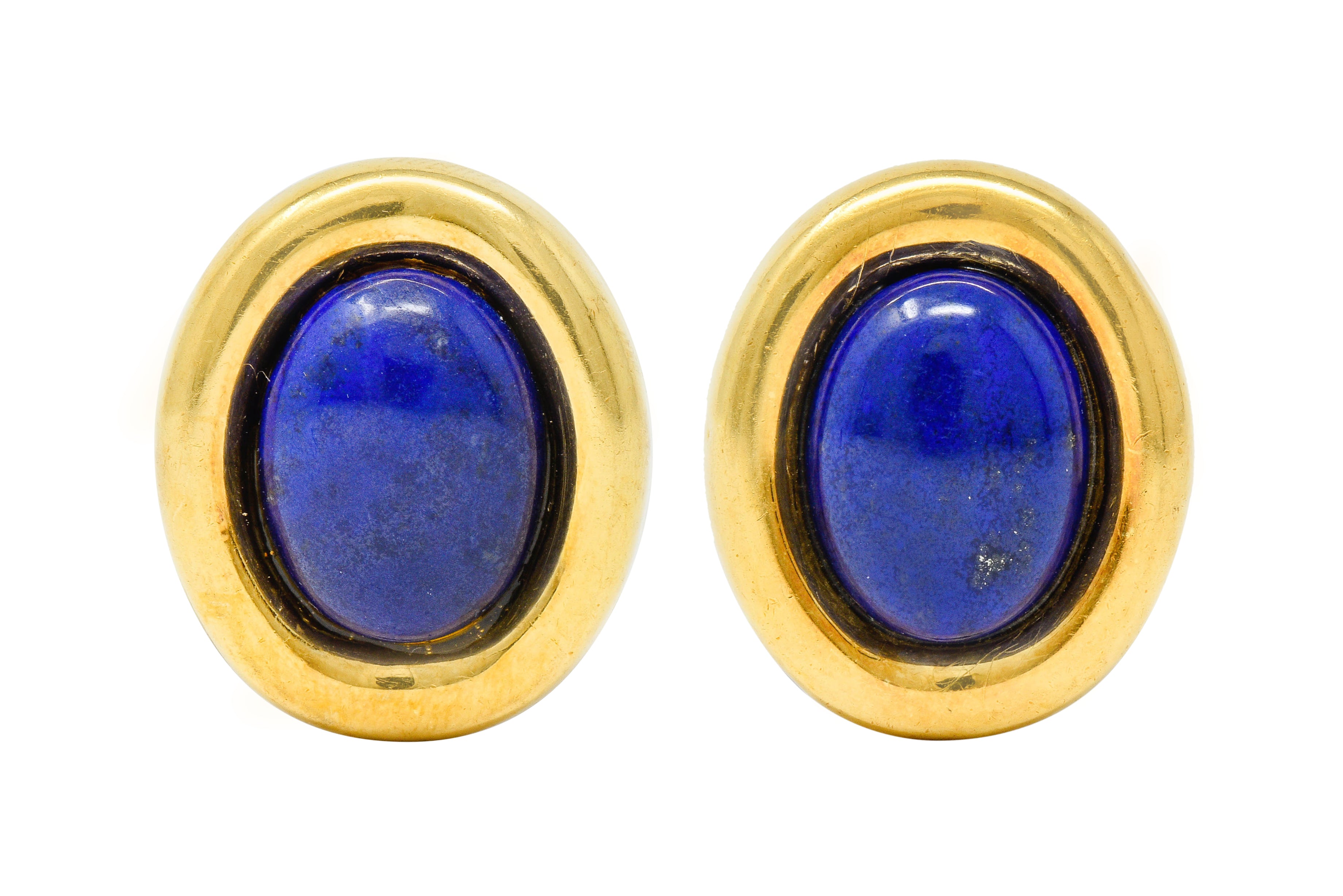 Vintage Italian Baraka Lapis Cabochon 18 Karat Gold EarringsEarrings - Wilson's Estate Jewelry