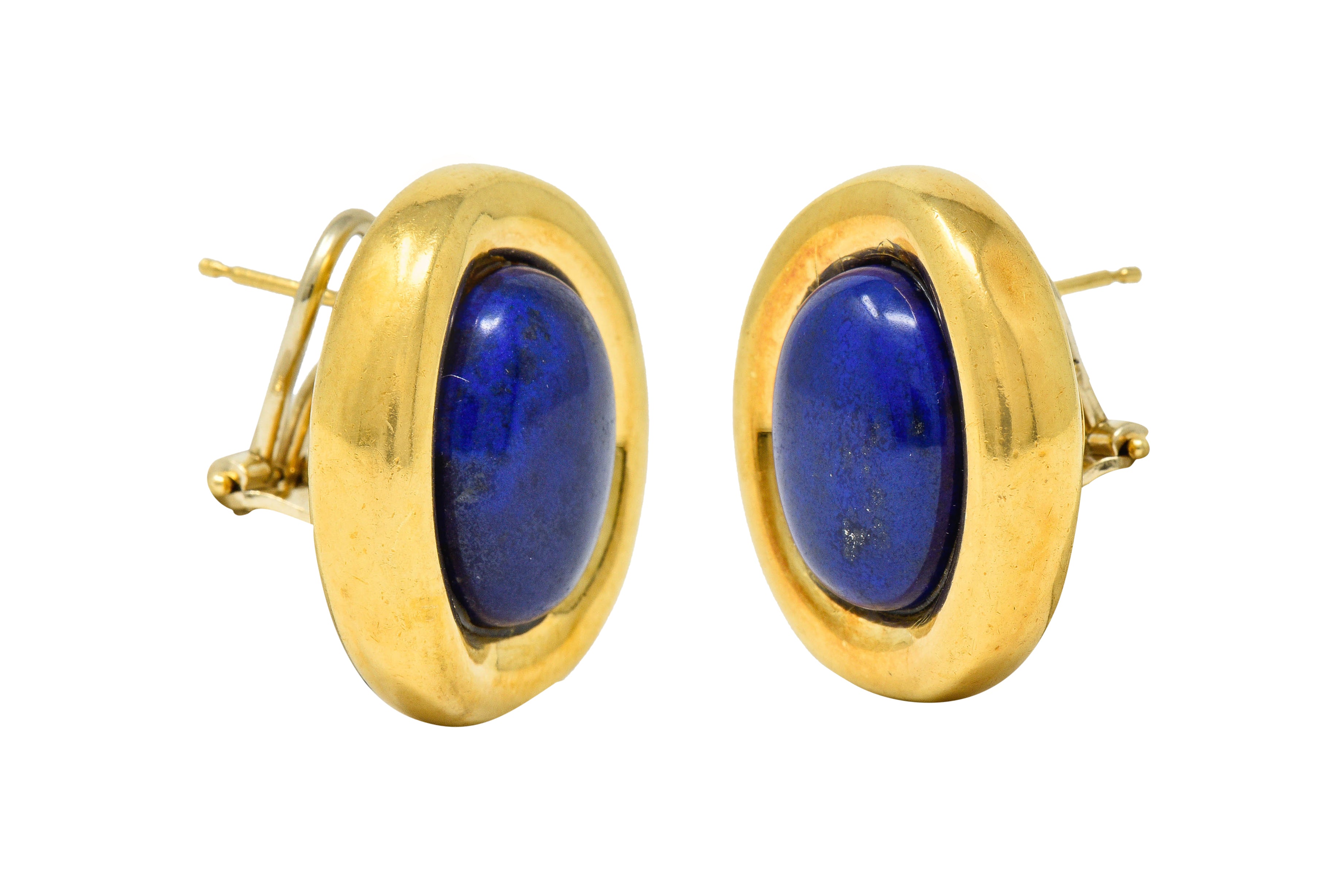 Vintage Italian Baraka Lapis Cabochon 18 Karat Gold EarringsEarrings - Wilson's Estate Jewelry