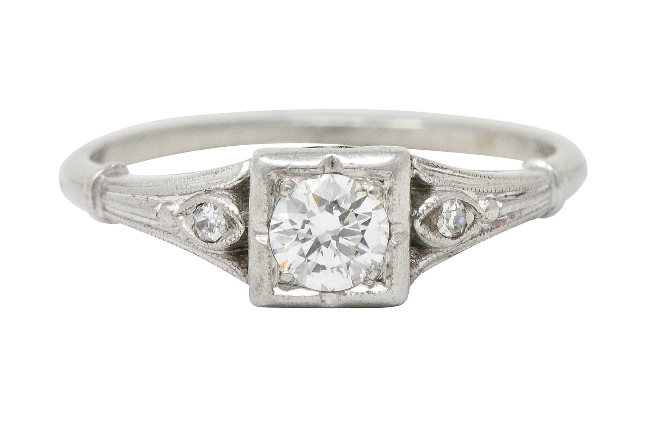 W.J. Harbor Co. Retro 0.30 CTW Diamond Platinum Lotus Engagement RingRing - Wilson's Estate Jewelry