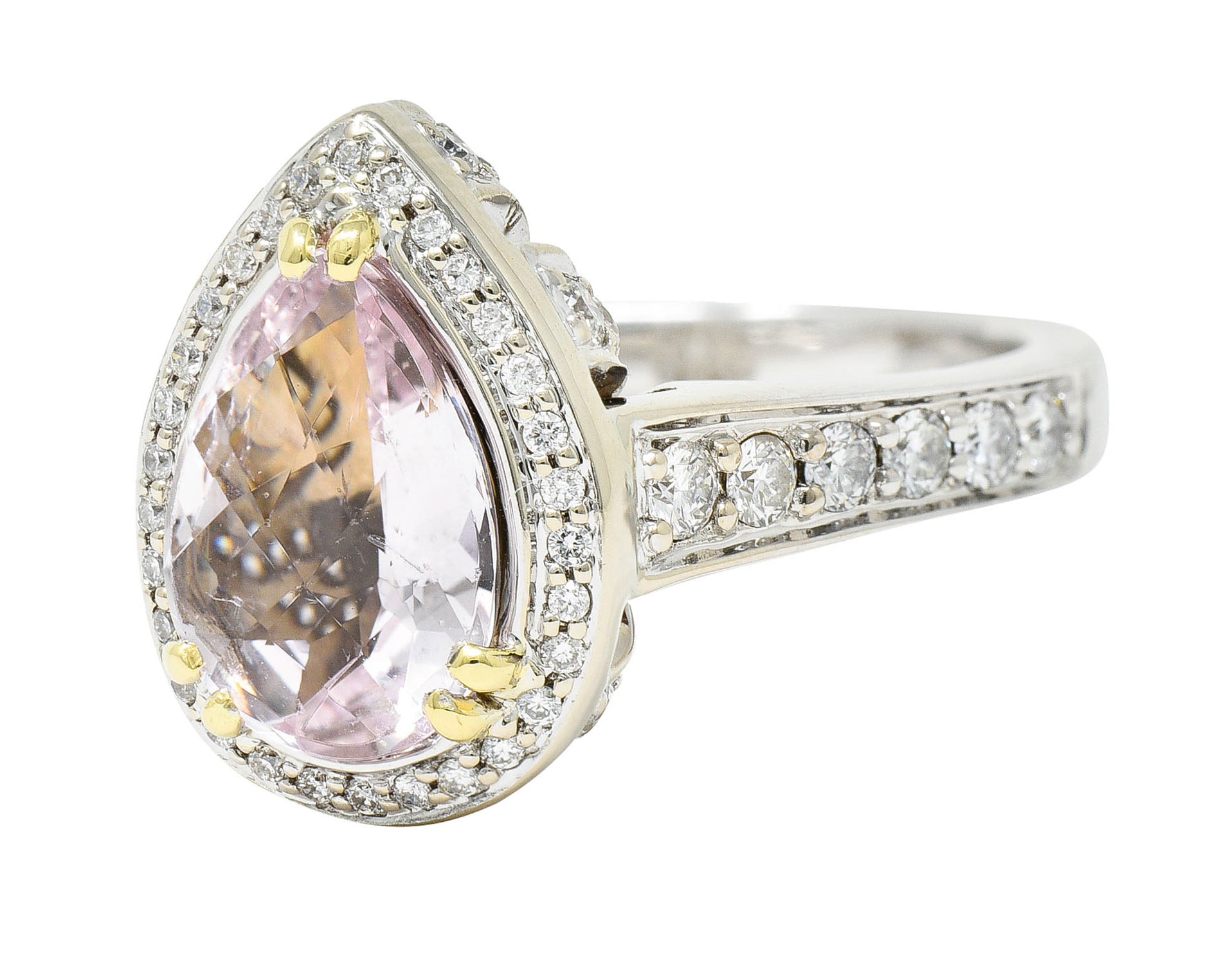 Charles Krypell Morganite 18 Karat Two-Tone Gold Pear Halo RingRing - Wilson's Estate Jewelry