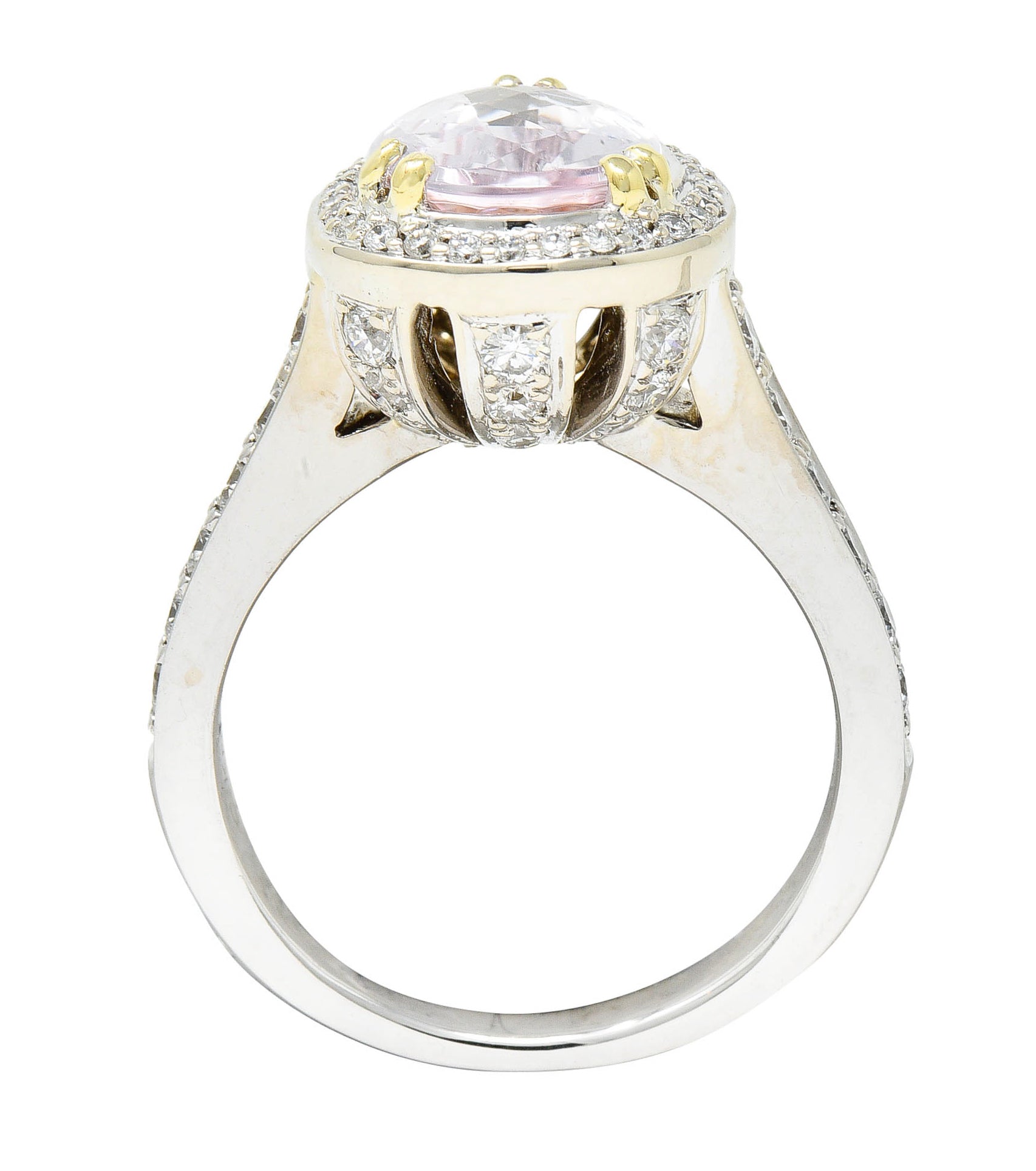 Charles Krypell Morganite 18 Karat Two-Tone Gold Pear Halo RingRing - Wilson's Estate Jewelry