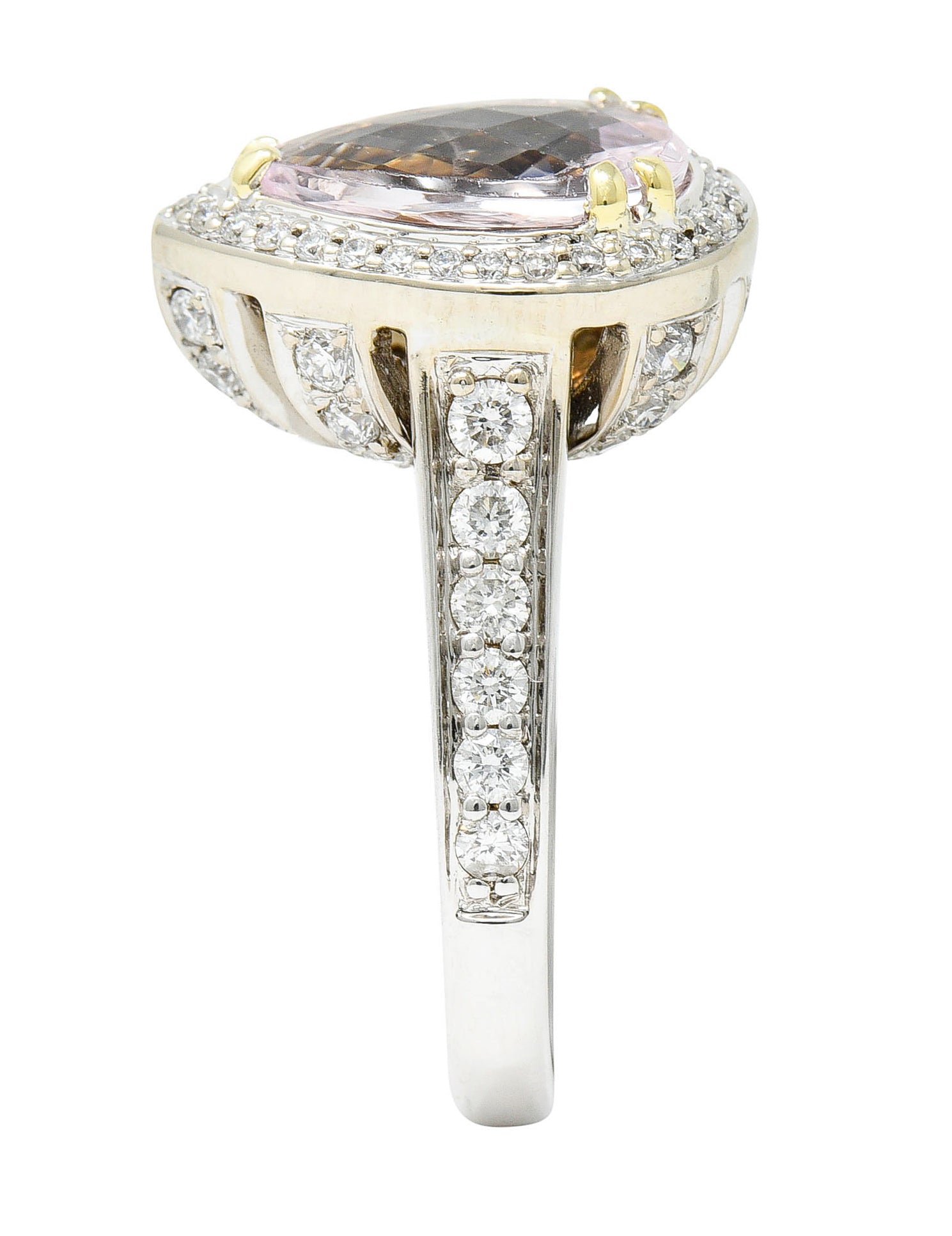 Charles Krypell Morganite 18 Karat Two-Tone Gold Pear Halo RingRing - Wilson's Estate Jewelry