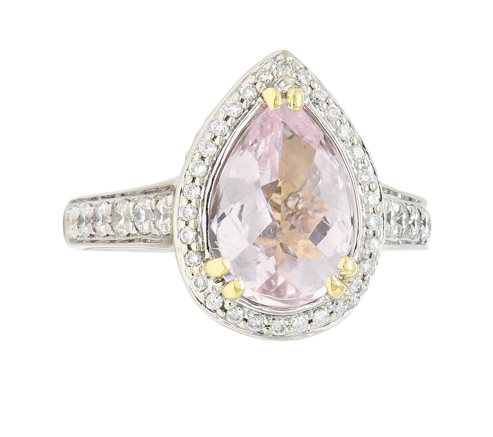 Charles Krypell Morganite 18 Karat Two-Tone Gold Pear Halo RingRing - Wilson's Estate Jewelry