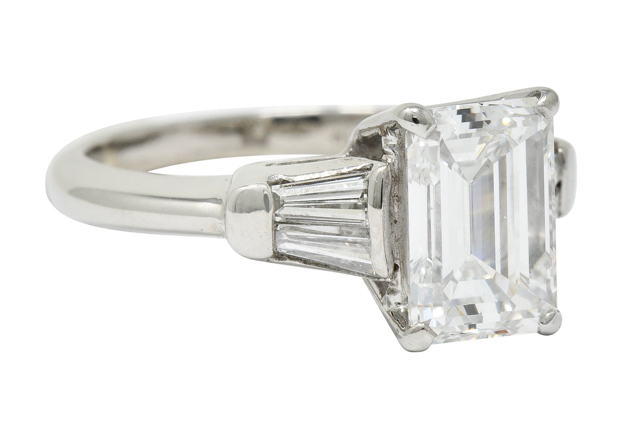 Retro 2.47 CTW Emerald Cut Diamond Platinum Engagement Ring GIARing - Wilson's Estate Jewelry