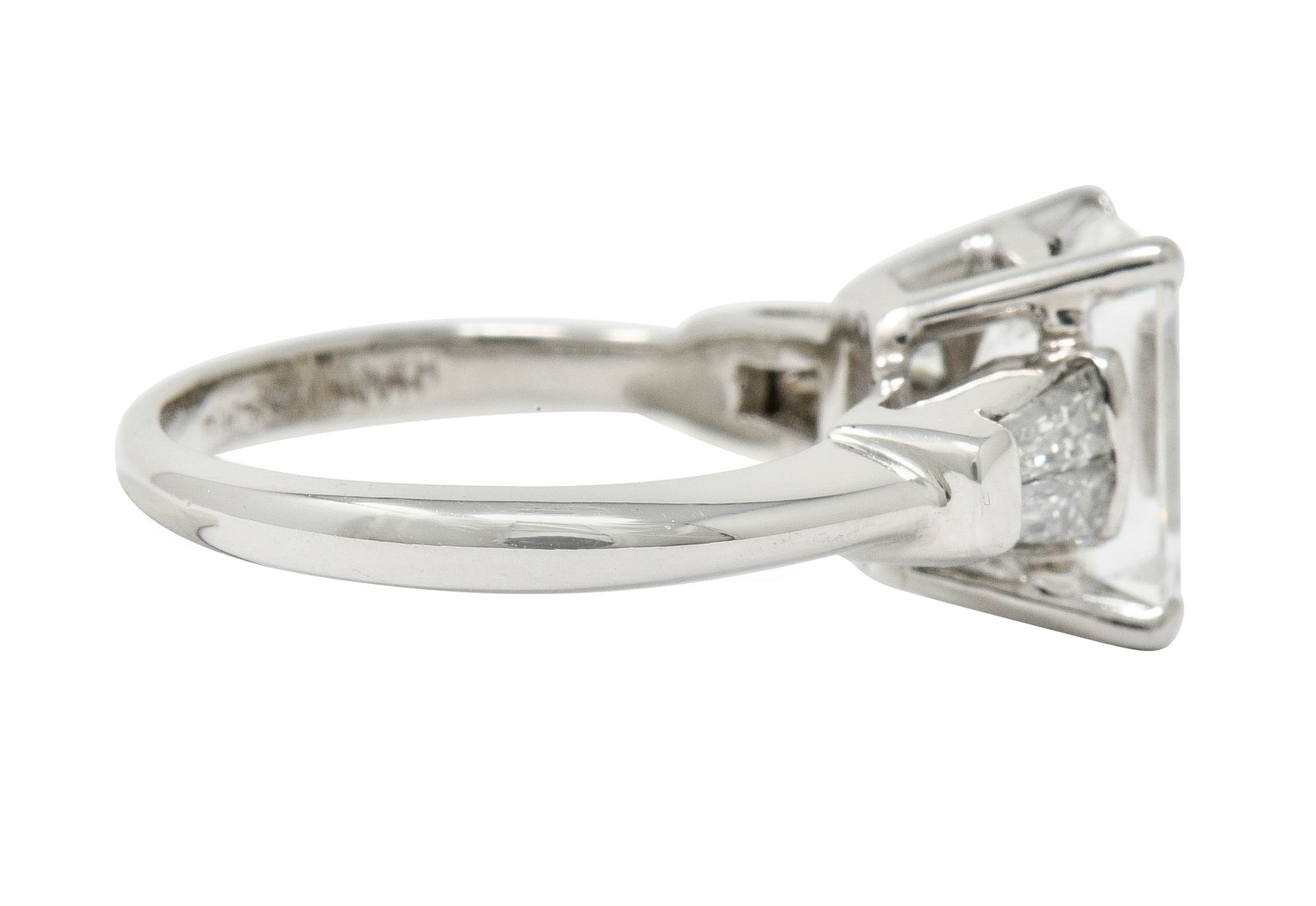 Retro 2.47 CTW Emerald Cut Diamond Platinum Engagement Ring GIARing - Wilson's Estate Jewelry