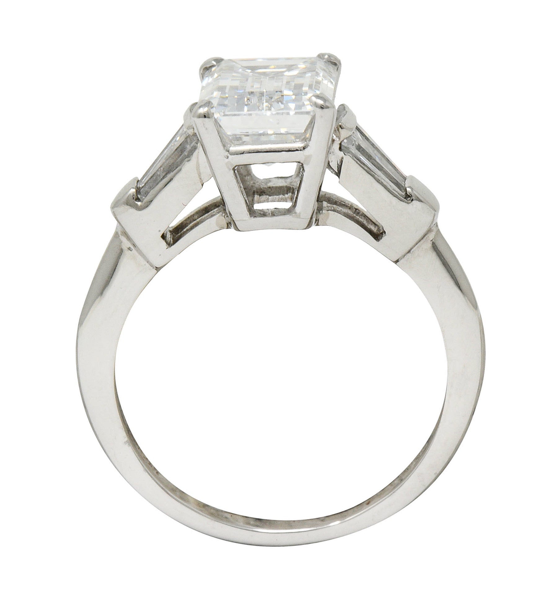 Retro 2.47 CTW Emerald Cut Diamond Platinum Engagement Ring GIARing - Wilson's Estate Jewelry