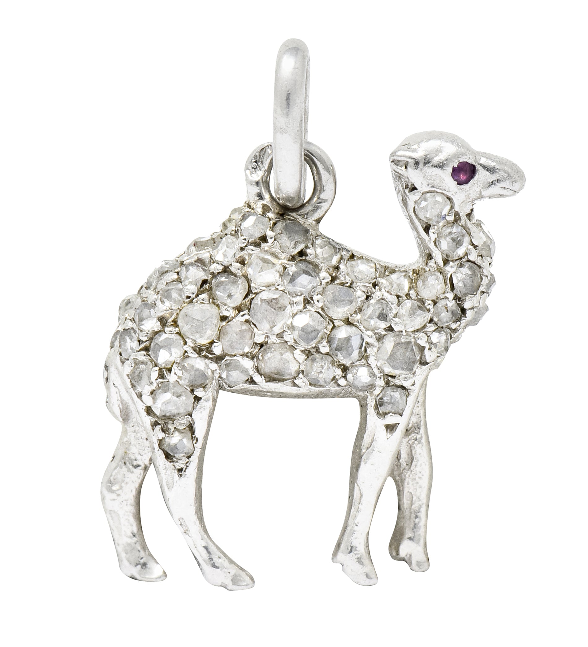 French Cartier Edwardian Rose Cut Diamond Platinum Camel Charm - Wilson's Estate Jewelry