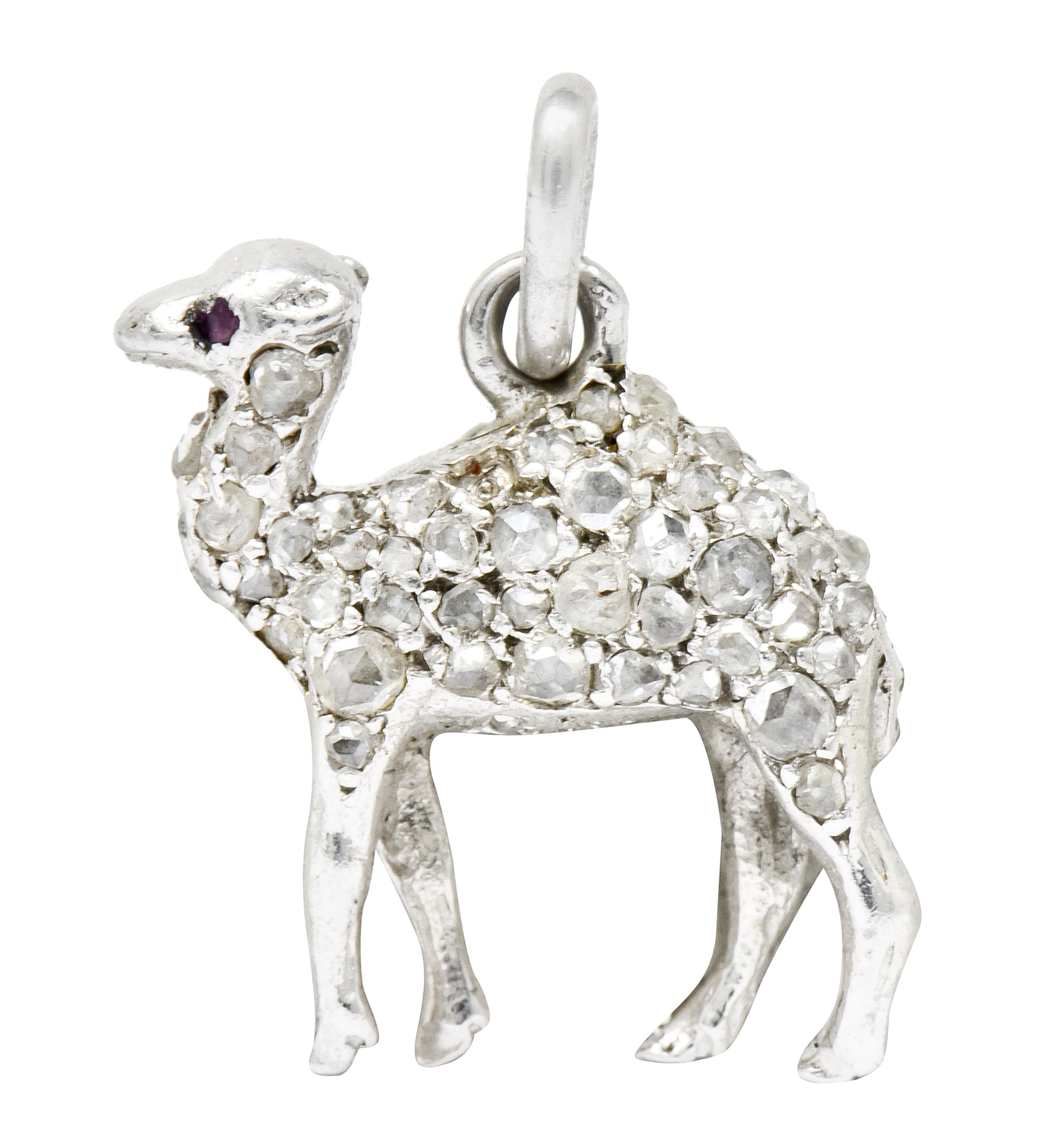 French Cartier Edwardian Rose Cut Diamond Platinum Camel Charm - Wilson's Estate Jewelry