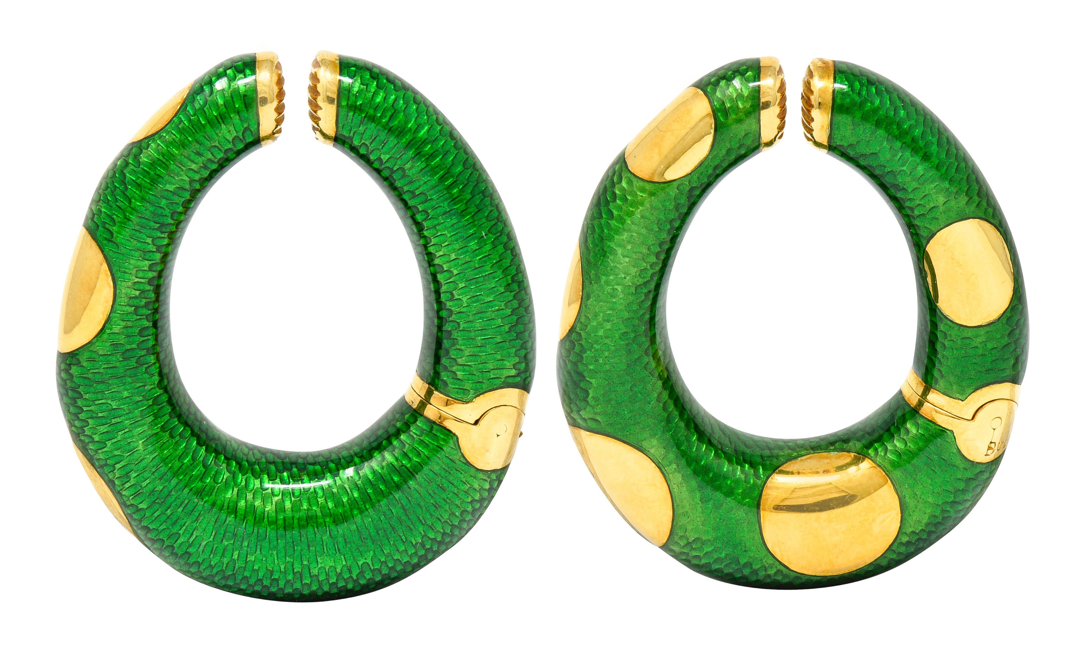 Large Bulgari 1970's Vintage Enamel 18 Karat Gold Hoop Ear-Clip EarringsEarrings - Wilson's Estate Jewelry