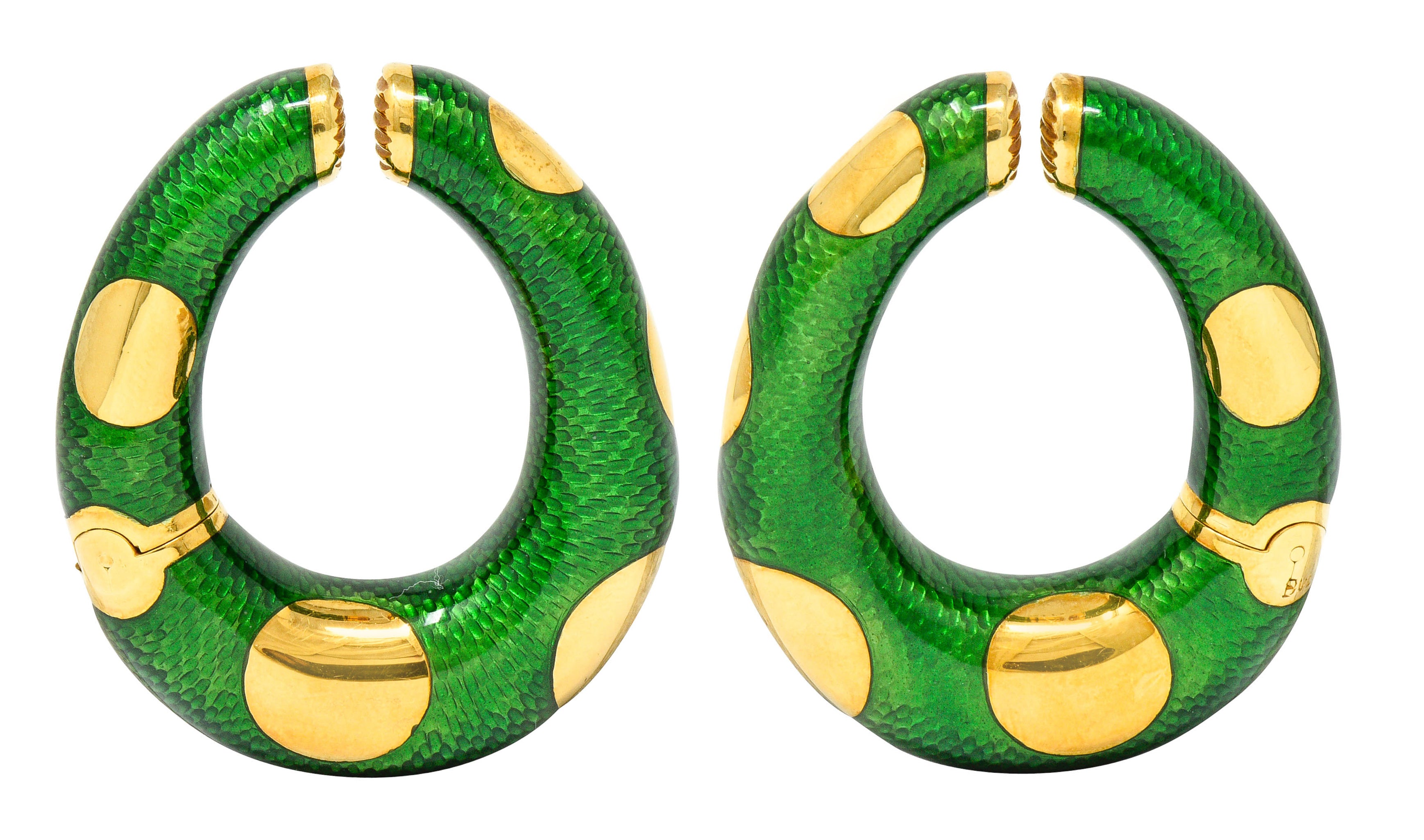 Large Bulgari 1970's Vintage Enamel 18 Karat Gold Hoop Ear-Clip EarringsEarrings - Wilson's Estate Jewelry