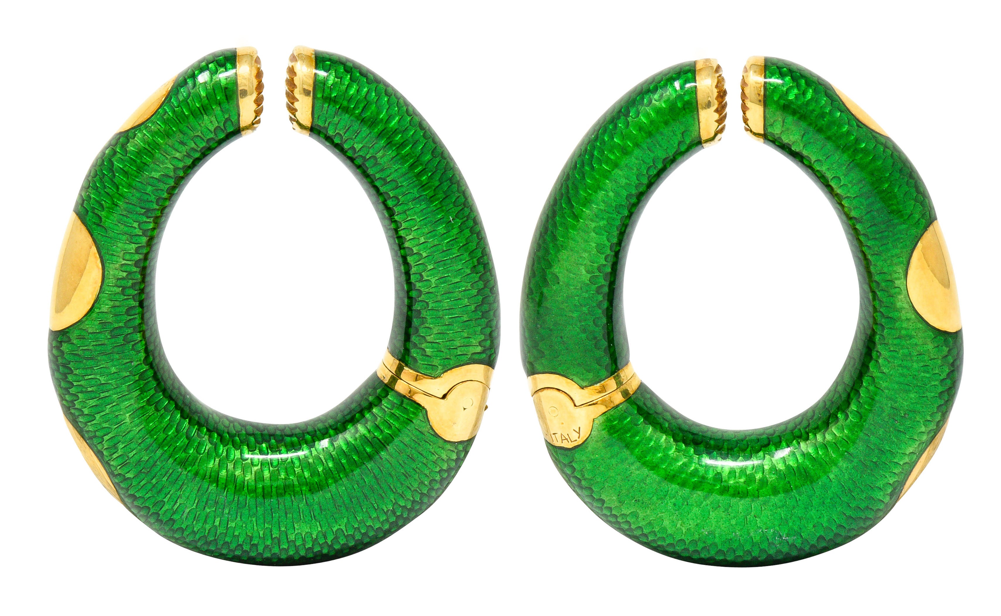 Large Bulgari 1970's Vintage Enamel 18 Karat Gold Hoop Ear-Clip EarringsEarrings - Wilson's Estate Jewelry