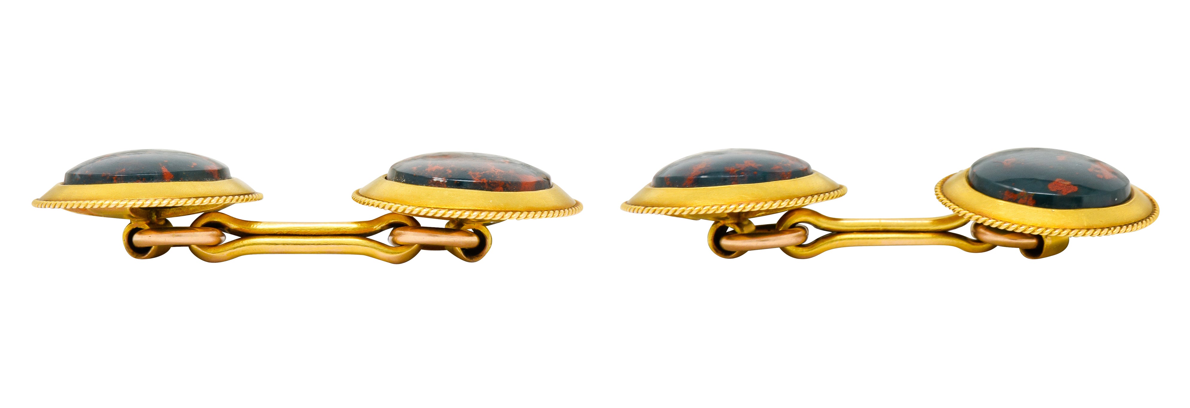 Art Nouveau Bloodstone Cabochon 14 Karat Gold Circular Men's Cufflinks - Wilson's Estate Jewelry