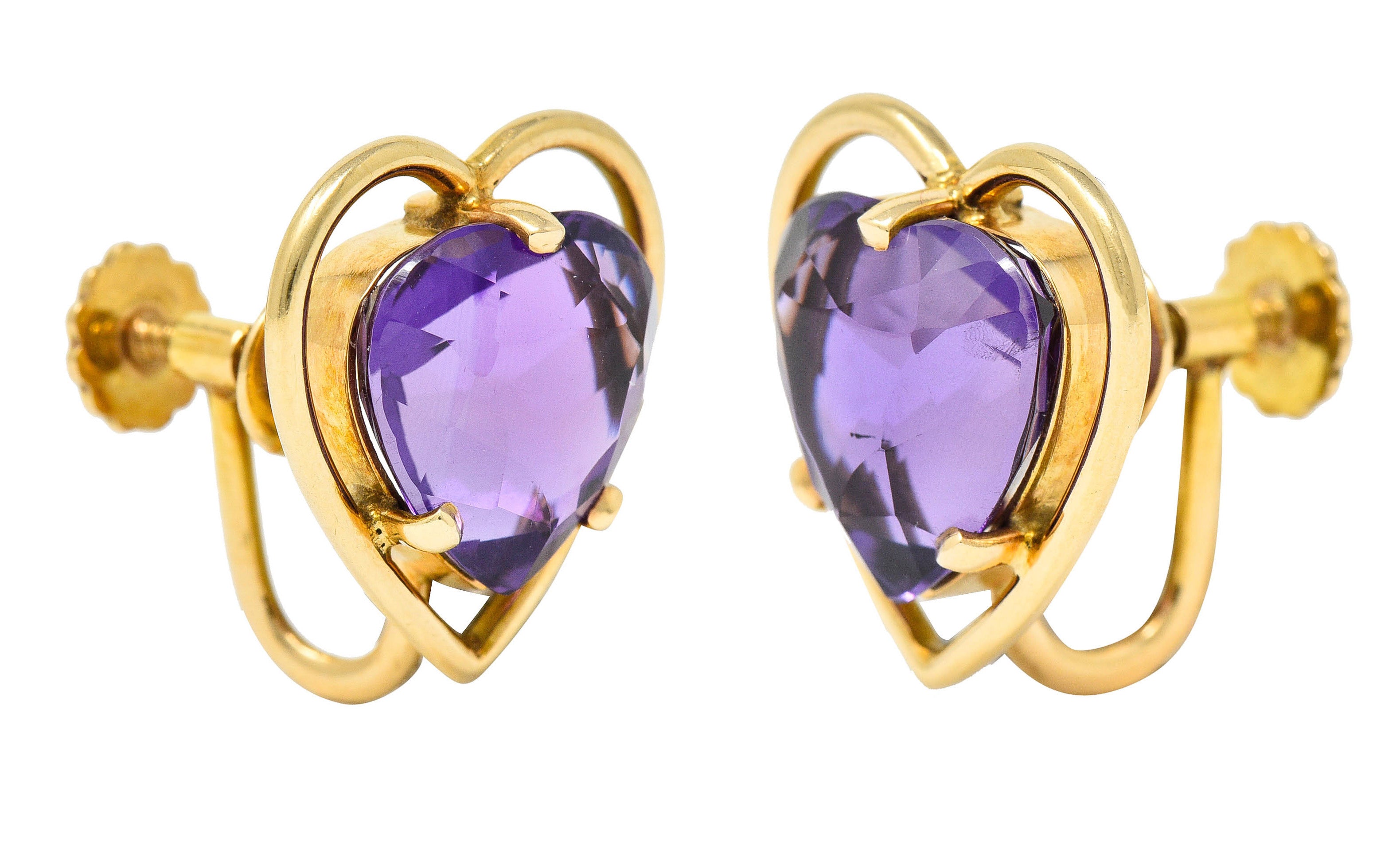 Retro Amethyst Heart 14 Karat Gold Screwback EarringsEarrings - Wilson's Estate Jewelry