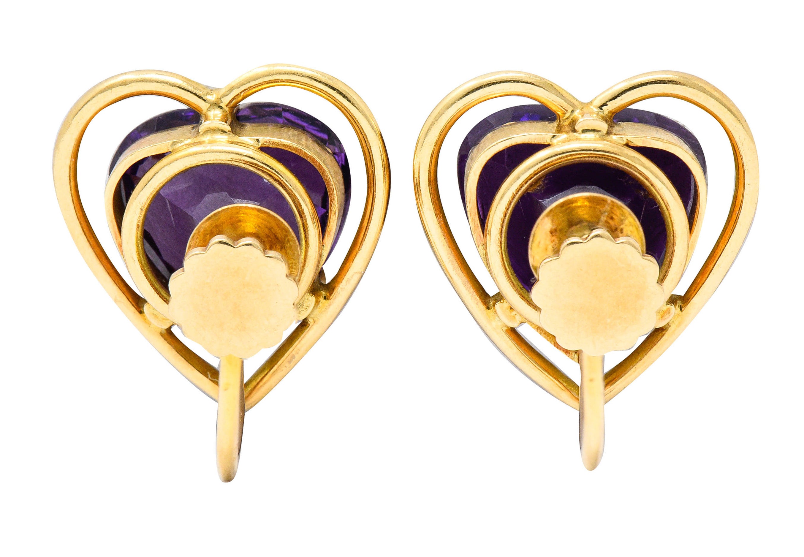 Retro Amethyst Heart 14 Karat Gold Screwback EarringsEarrings - Wilson's Estate Jewelry